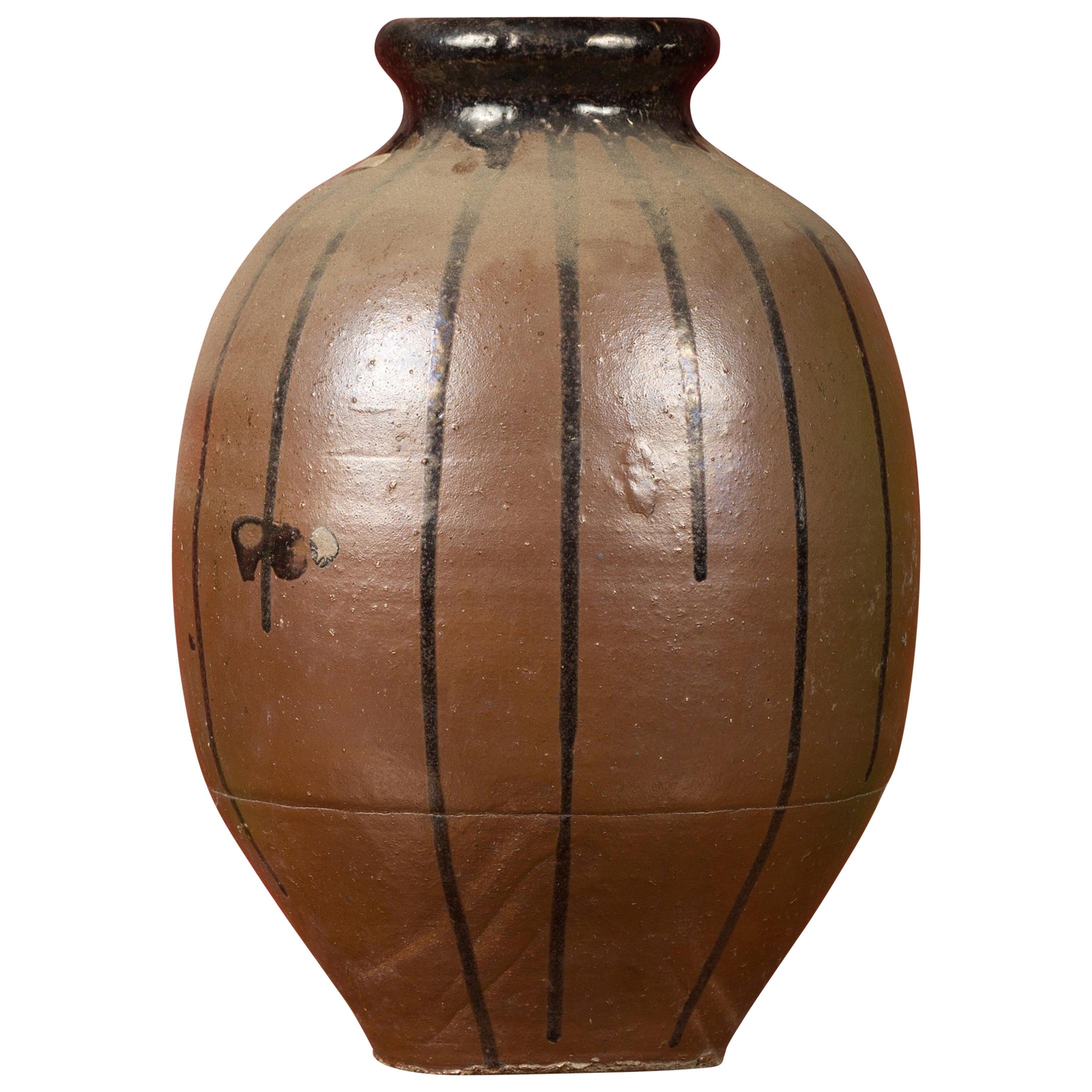 Meiji Period Japanese 19th Century Vase with Brown and Black Patina