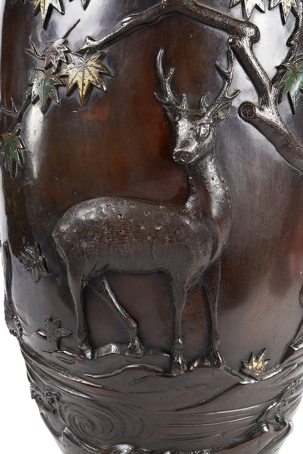 19th Century Meiji Period Japanese Bronze Enamel Vase For Sale