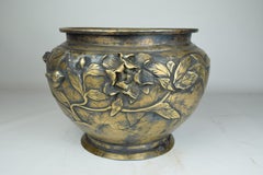 Meiji Period Japanese Bronze Jardinière with High-Relief Birds and Blossoms
