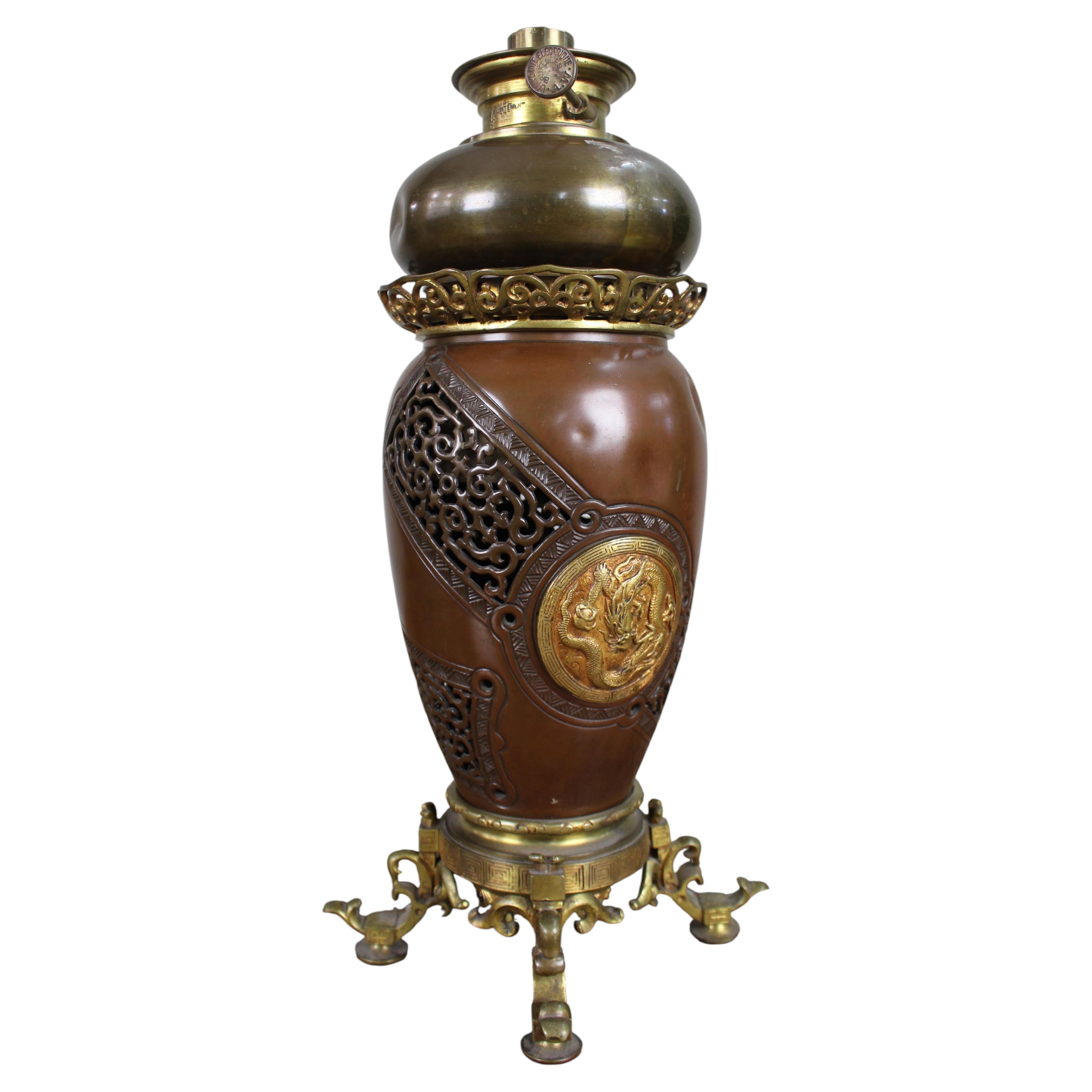 Meiji Period Japanese Bronze Oil Lamp c.1900