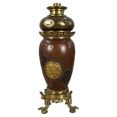 Antique Meiji Period Japanese Bronze Oil Lamp in Chinese Taste with A.W. Burner, c.1900