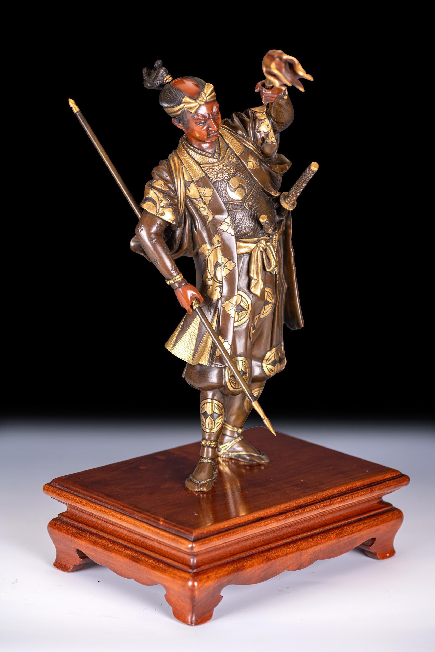 Scultura in bronzo giapponese del periodo Meiji di un guerriero samurai di Yoshimitsu in vendita 6