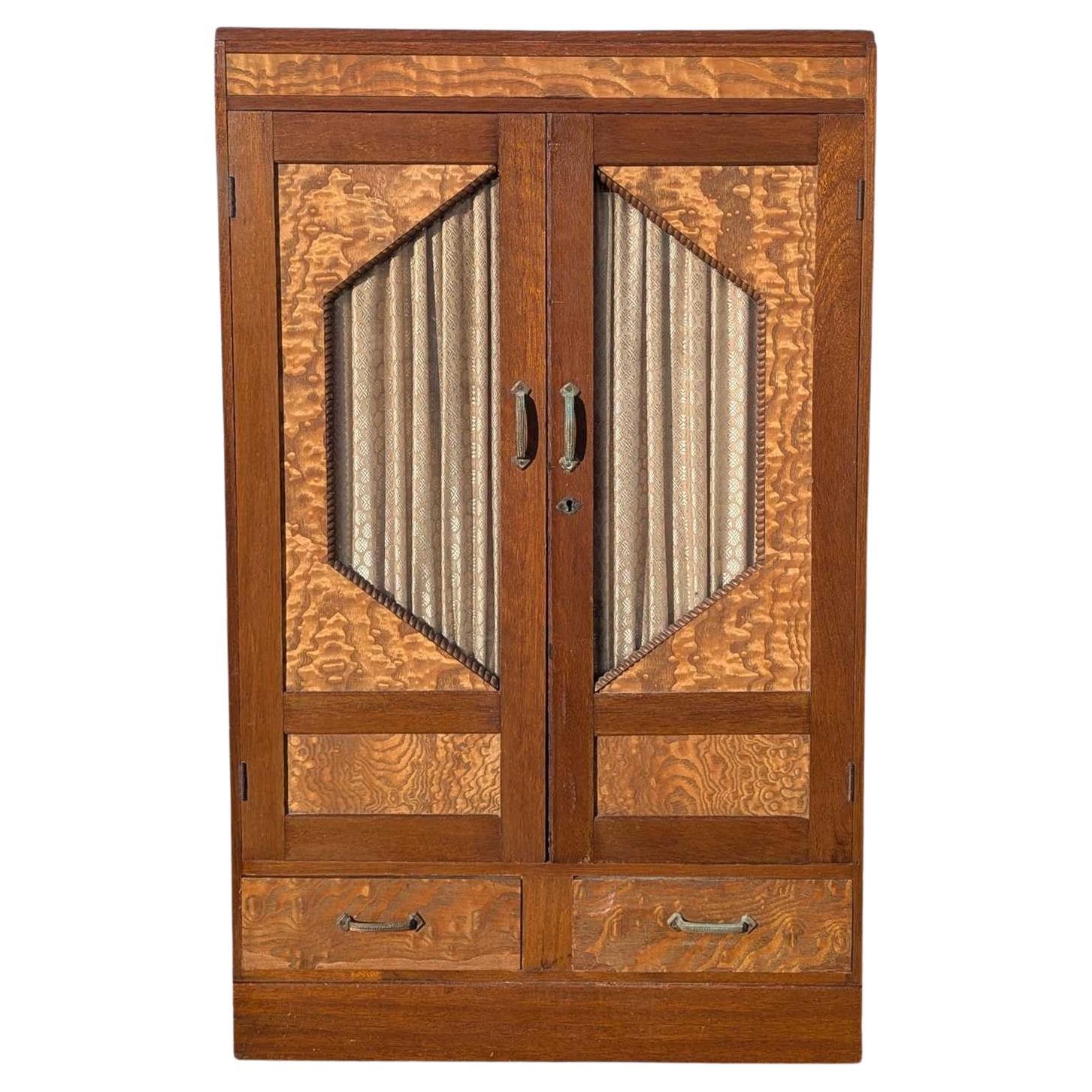 Meiji-Period Japanese Cabinet with Textile-Backed Glass Doors, c. 1880-1910 For Sale