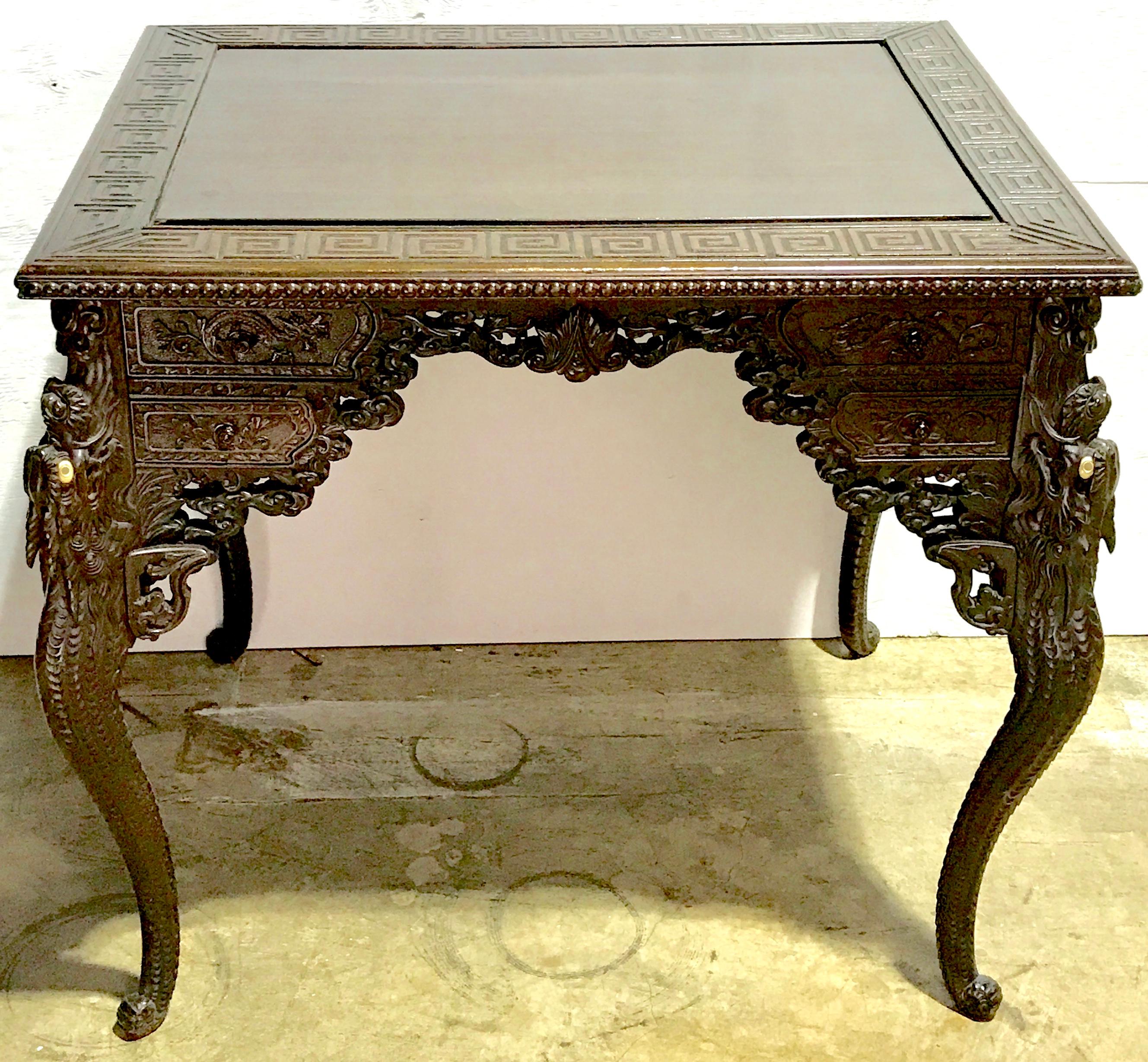 Meiji Period Japanese Carved Dragon Motif Desk In Good Condition In Oaks, PA
