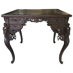 Meiji Period Japanese Carved Dragon Motif Desk