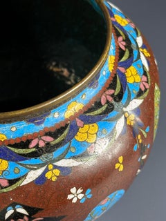 Meiji Period Japanese Cloisonné Cache-Pot - 7.8 in