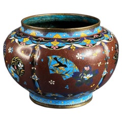 Meiji Period Japanese Cloisonné Cache-Pot - 7.8 in