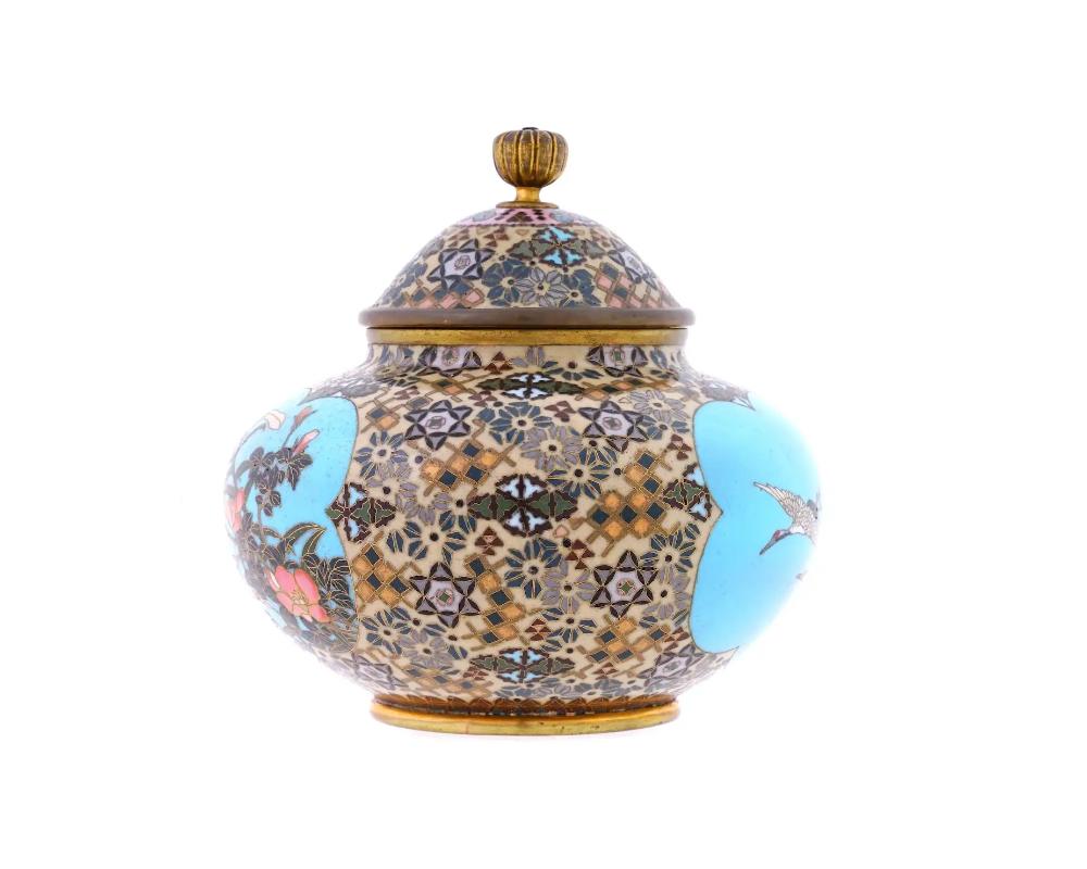 19th Century Meiji Period Japanese Cloisonné Covered Jar with Geometric Patterns Attributed t For Sale