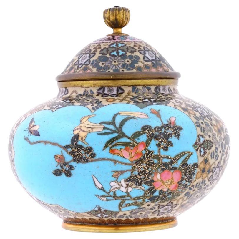 Meiji Period Japanese Cloisonné Covered Jar with Geometric Patterns Attributed t For Sale