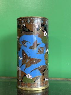 Meiji Period Japanese Cloisonne Enamel Vase with Birds Butterflies and Insects