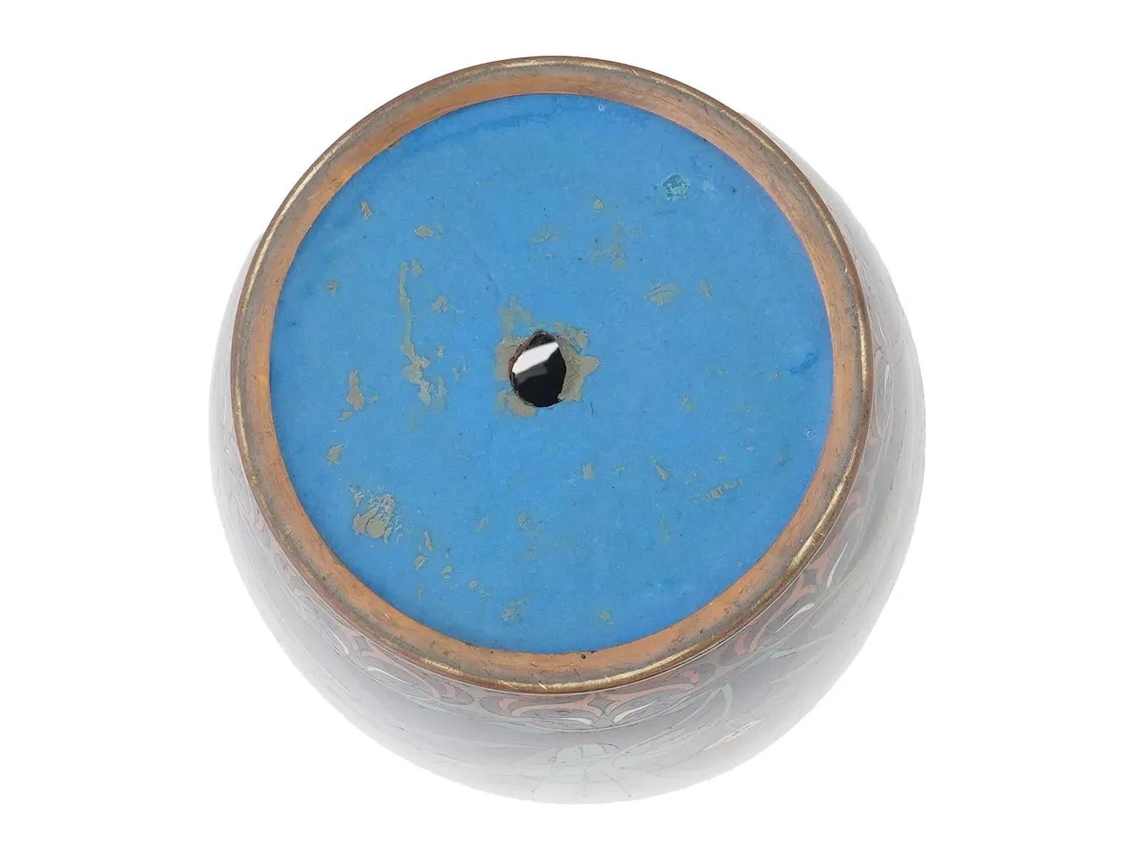 Meiji Period Japanese Cloisonne Enamel Vase with Peonies Iris and Sparrows Goto For Sale 3