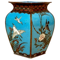Meiji Period Japanese Cloisonné Square Shaped Quatrefoil Vase Meiji Period Japanese Cloisonné Square Shaped Quatrefoil Vase