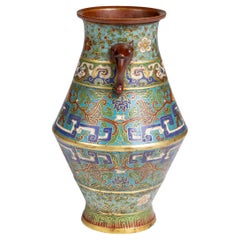 Meiji Period Japanese Cloisonné Vase with Polychrome Enamel