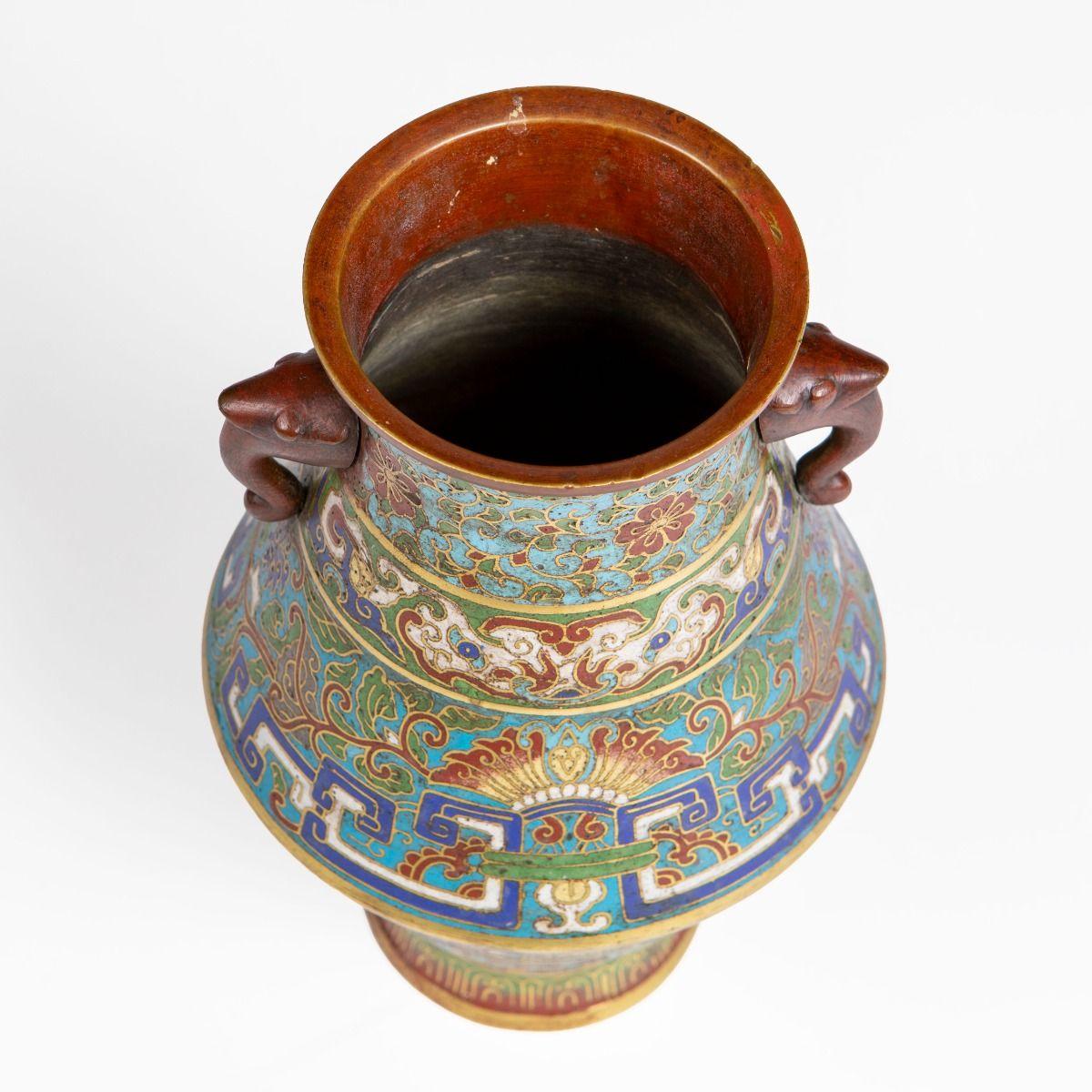 Brass Meiji Period Japanese Cloisonné Vase with Polychrome Enamel For Sale