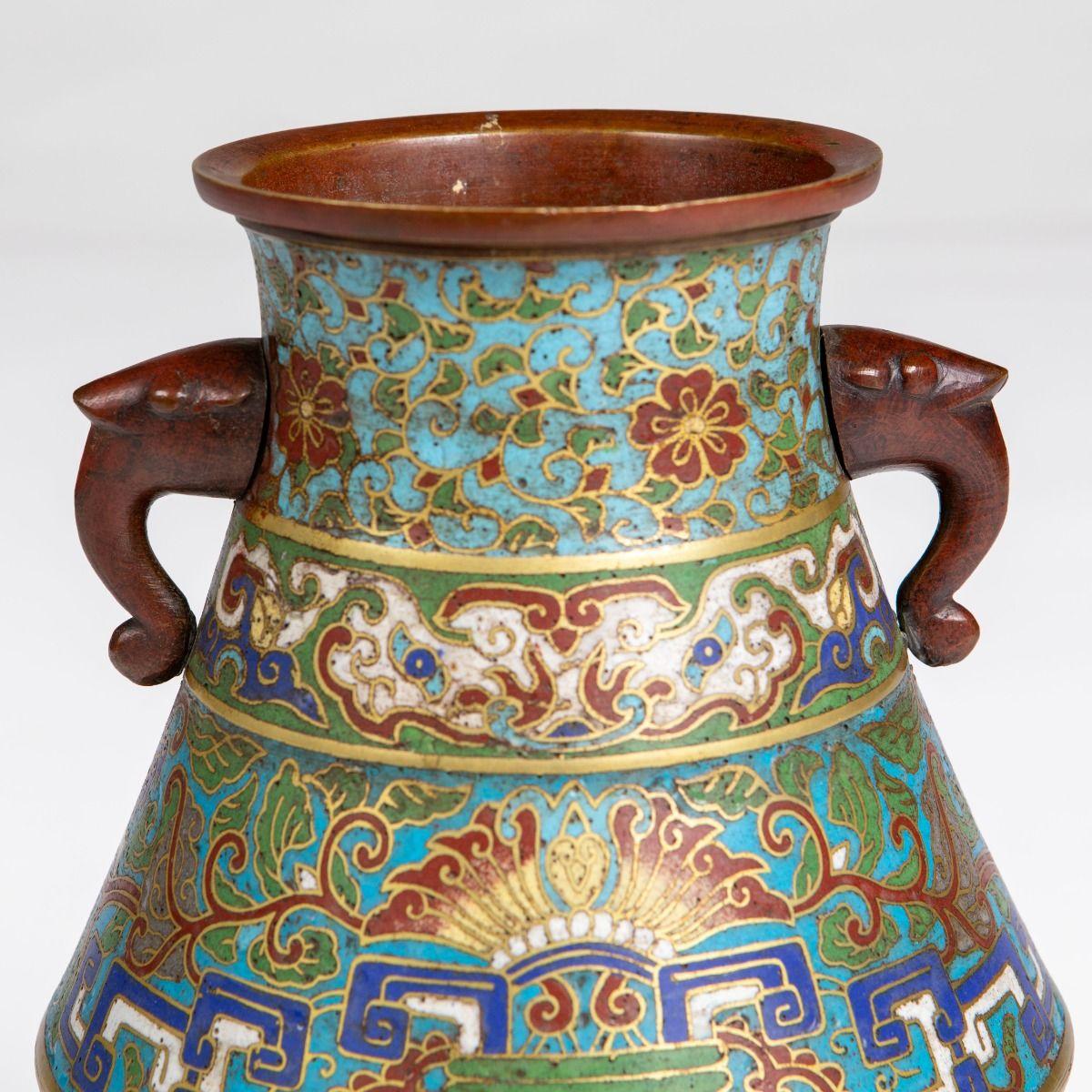 Meiji Period Japanese Cloisonné Vase with Polychrome Enamel For Sale 1