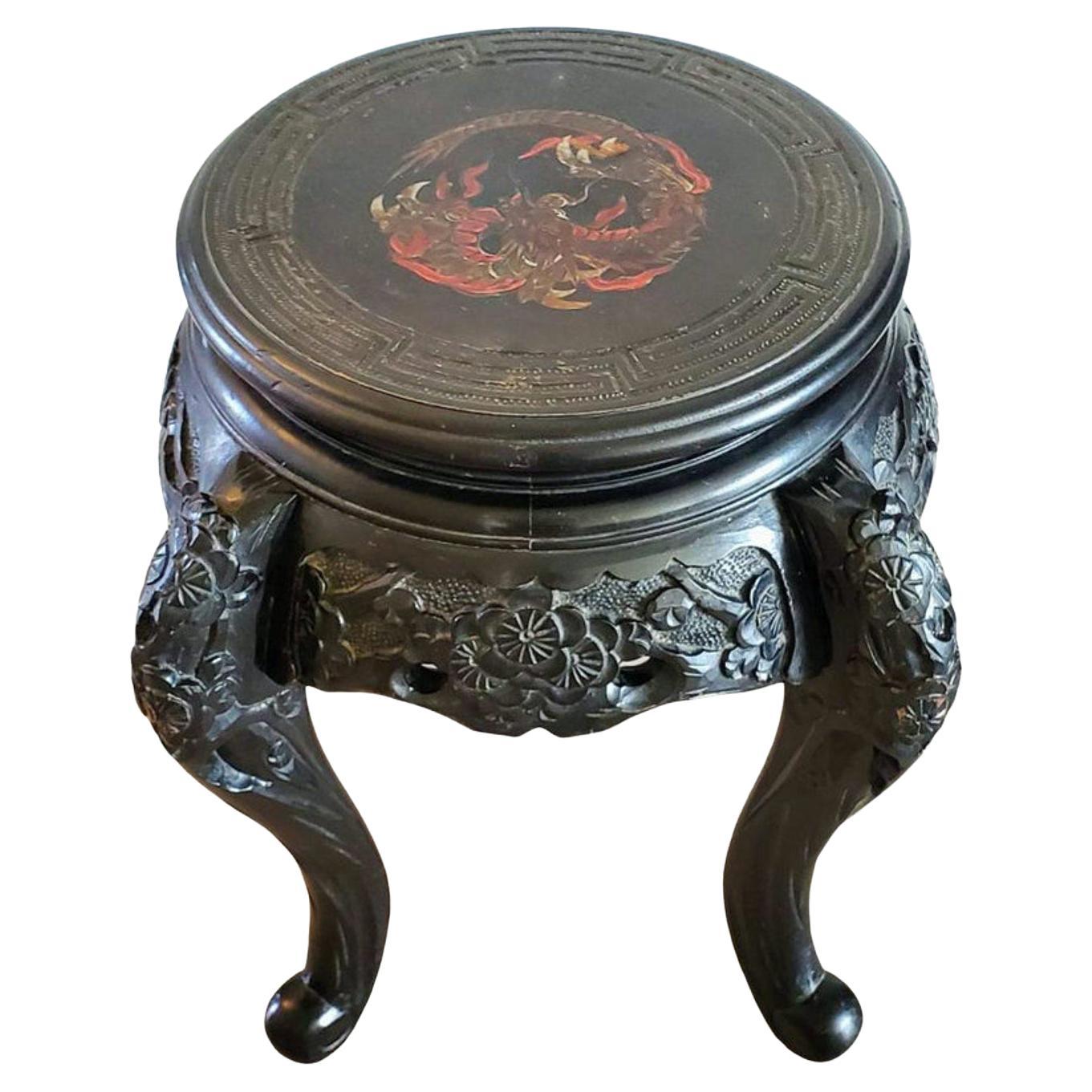 Meiji Period Japanese Export Dragon Carved Table / Plant Stand