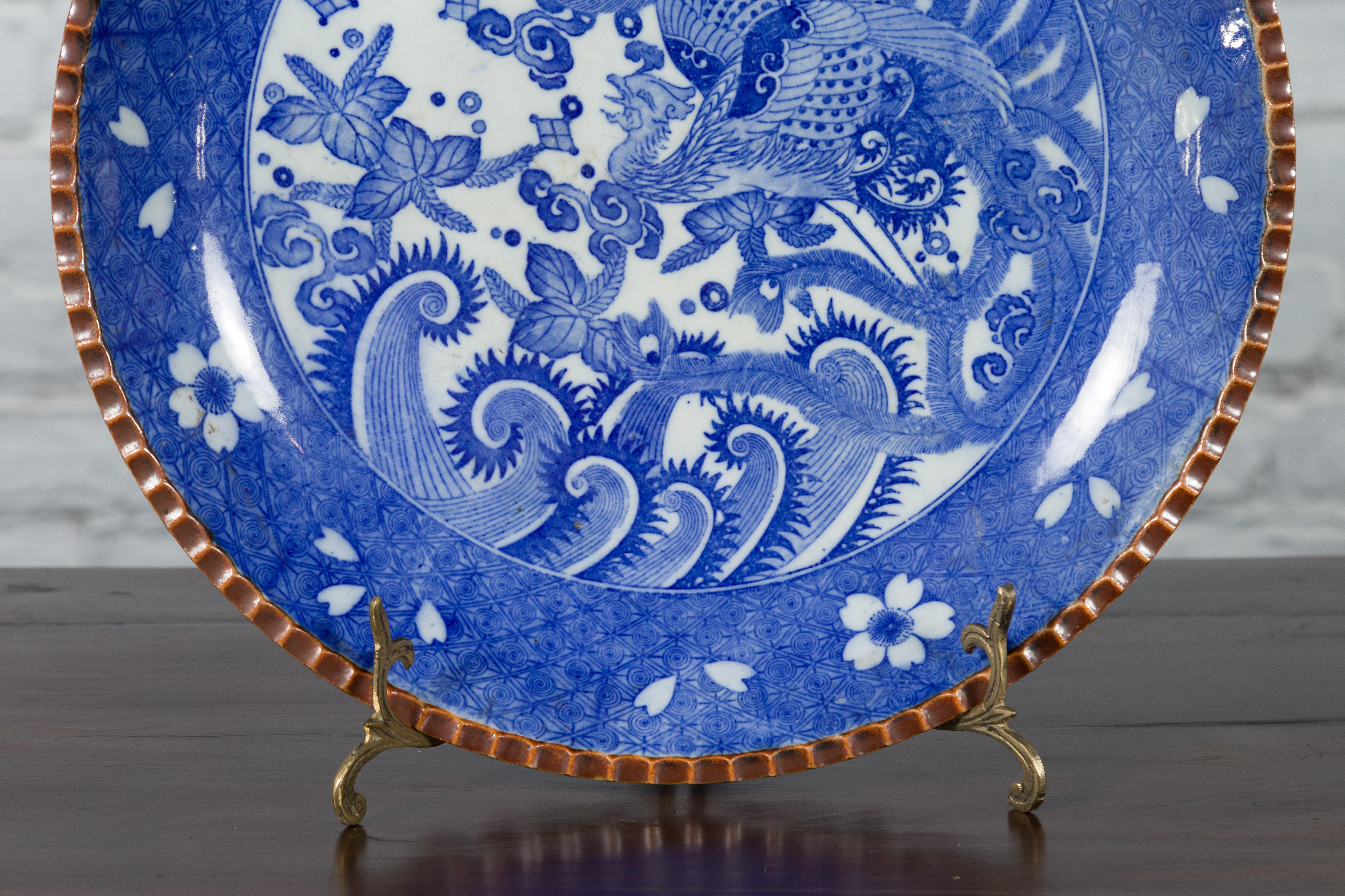 19th Century Meiji Period Japanese Igezara Transferware Plate with Phoenix and Foliage Motifs For Sale