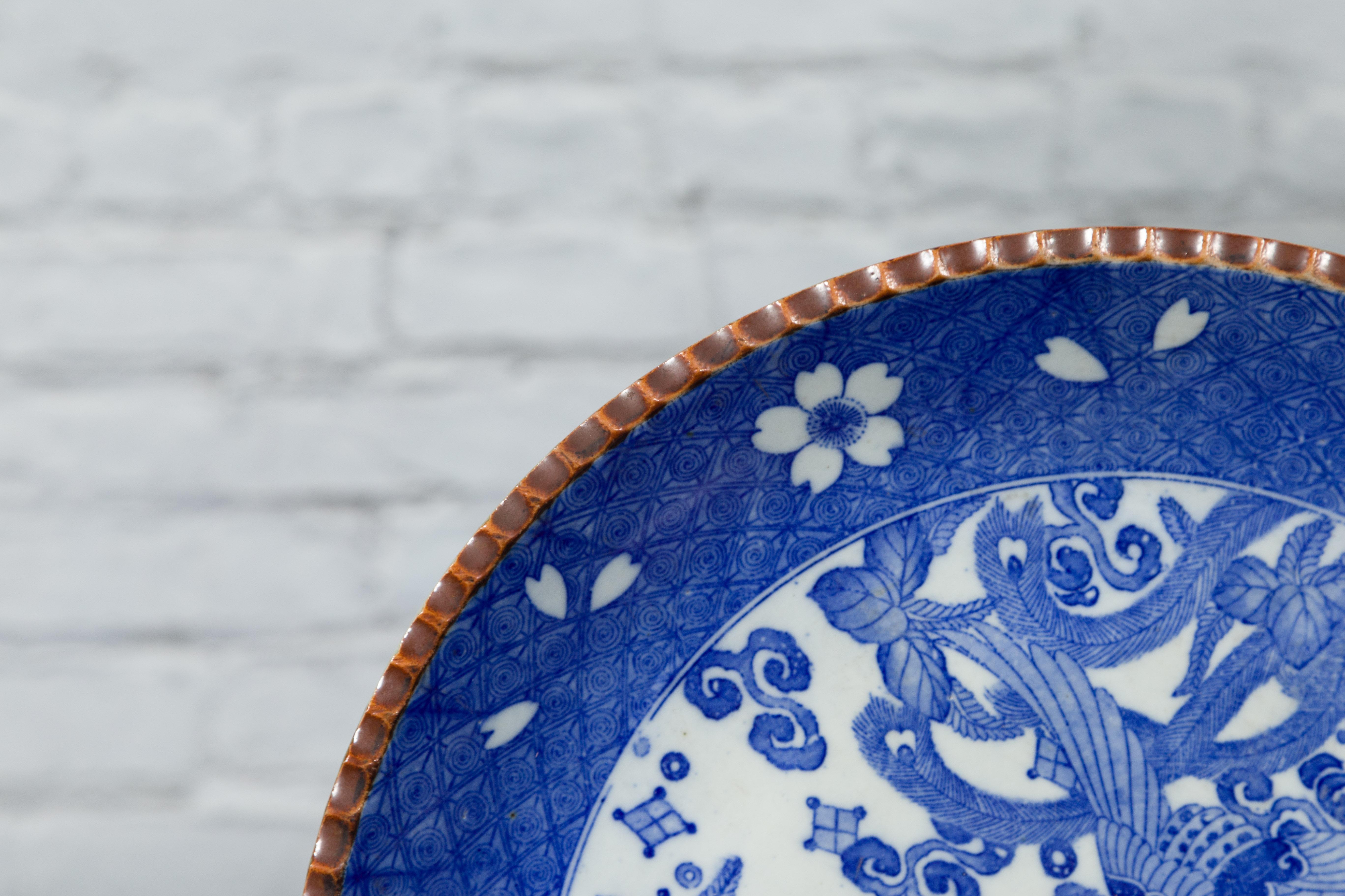 19th Century Meiji Period Japanese Igezara Transferware Plate with Phoenix and Foliage Motifs For Sale