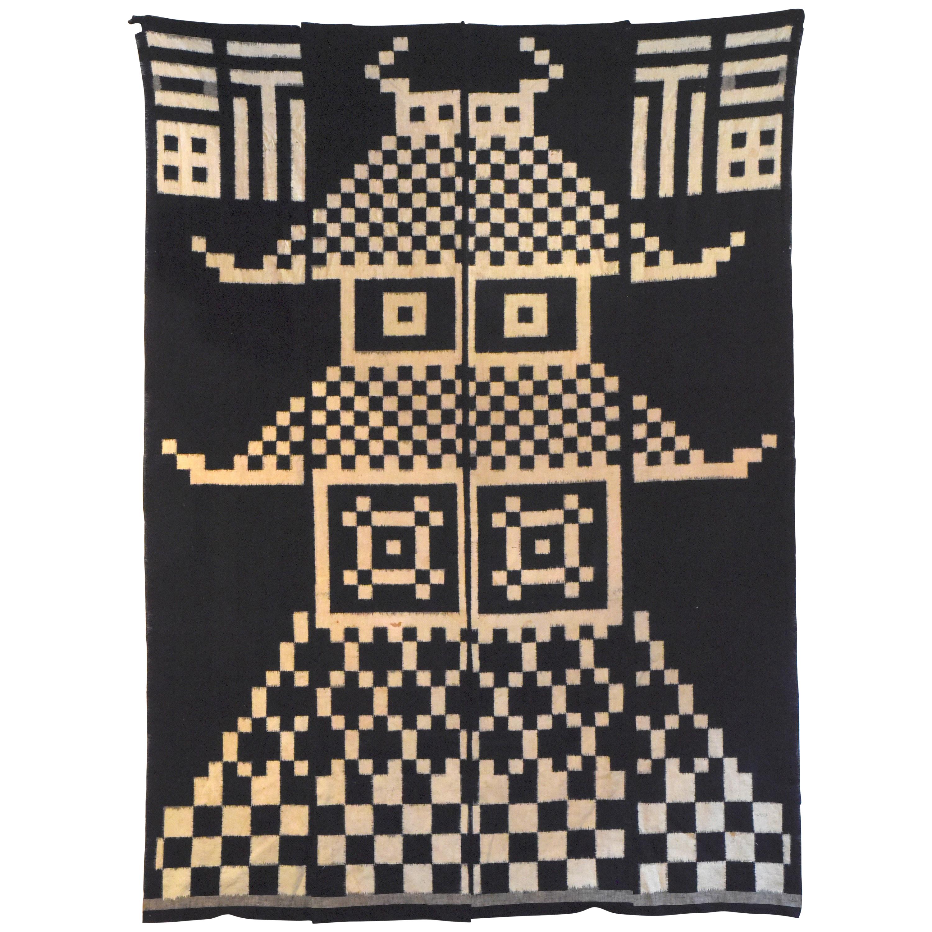 Couvercle Futon double Ikat indigo japonais de la période Meiji