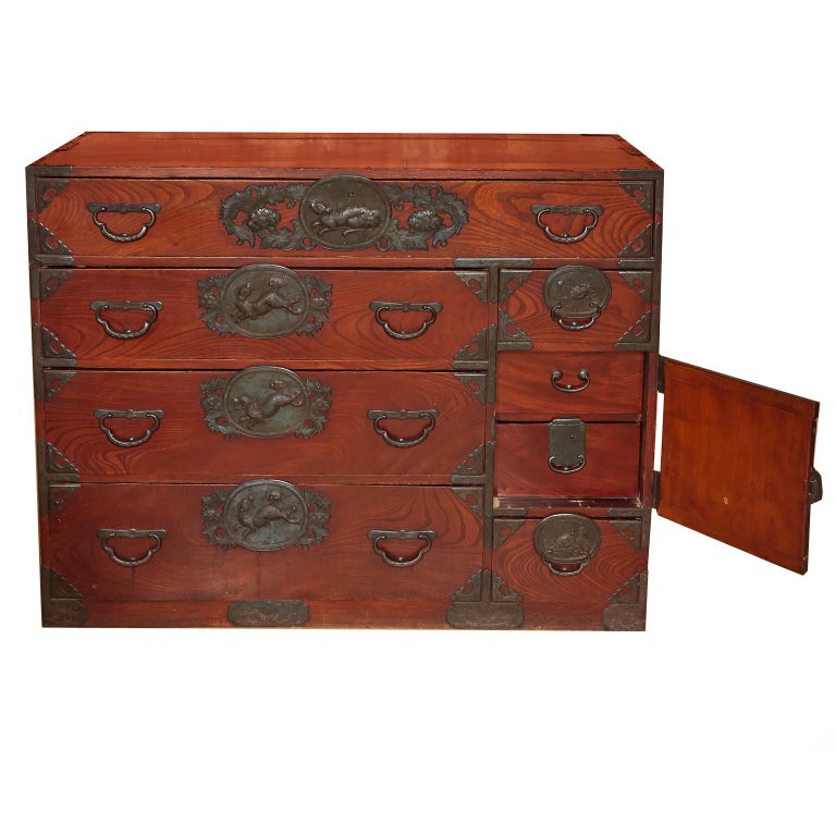 Meiji Period Japanese Isho Tansu Chest from Sendai Area of Japan For