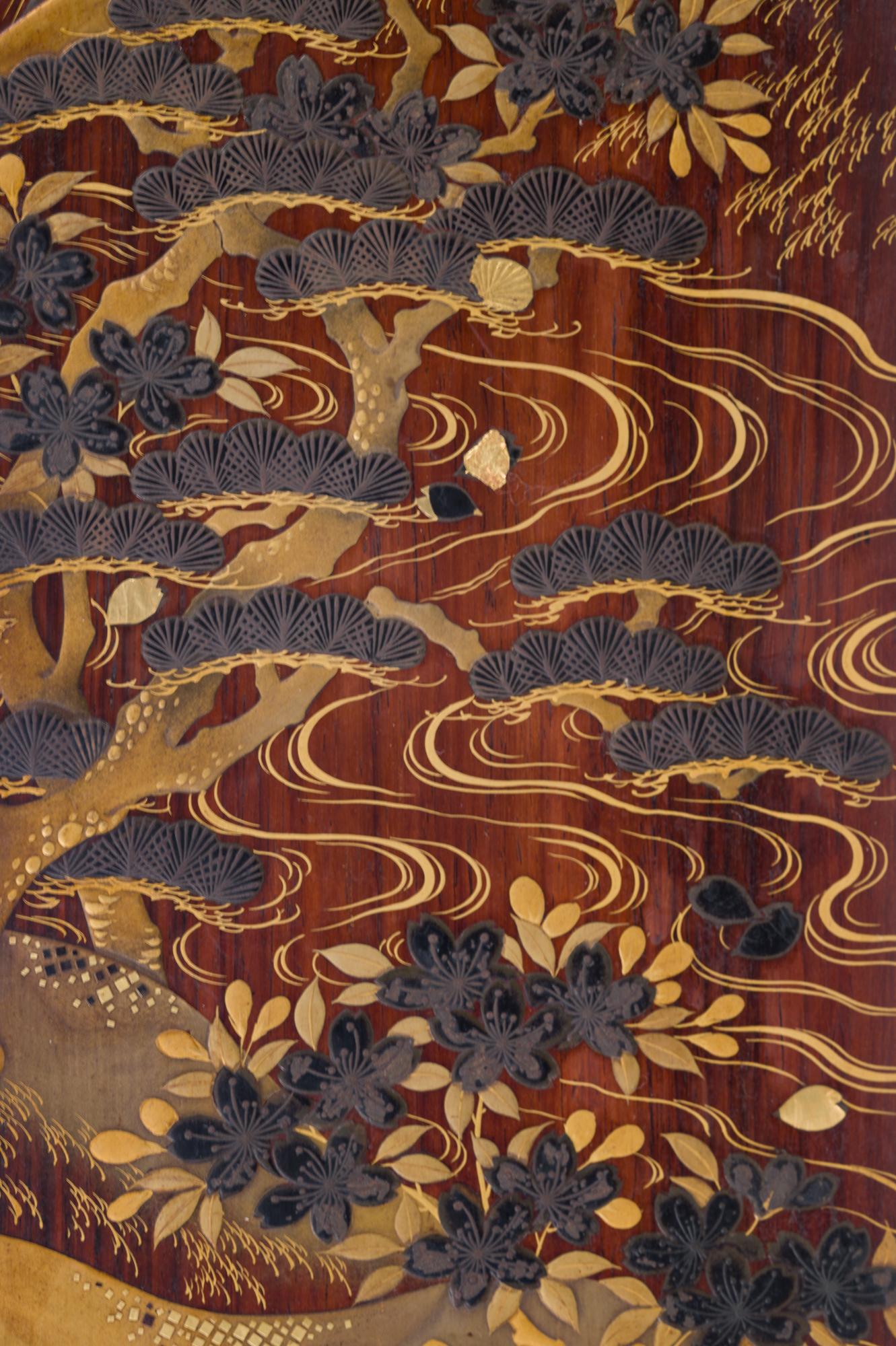 Meiji Period Japanese Lacquer Placque with Autumn River Scene In Good Condition In Hudson, NY