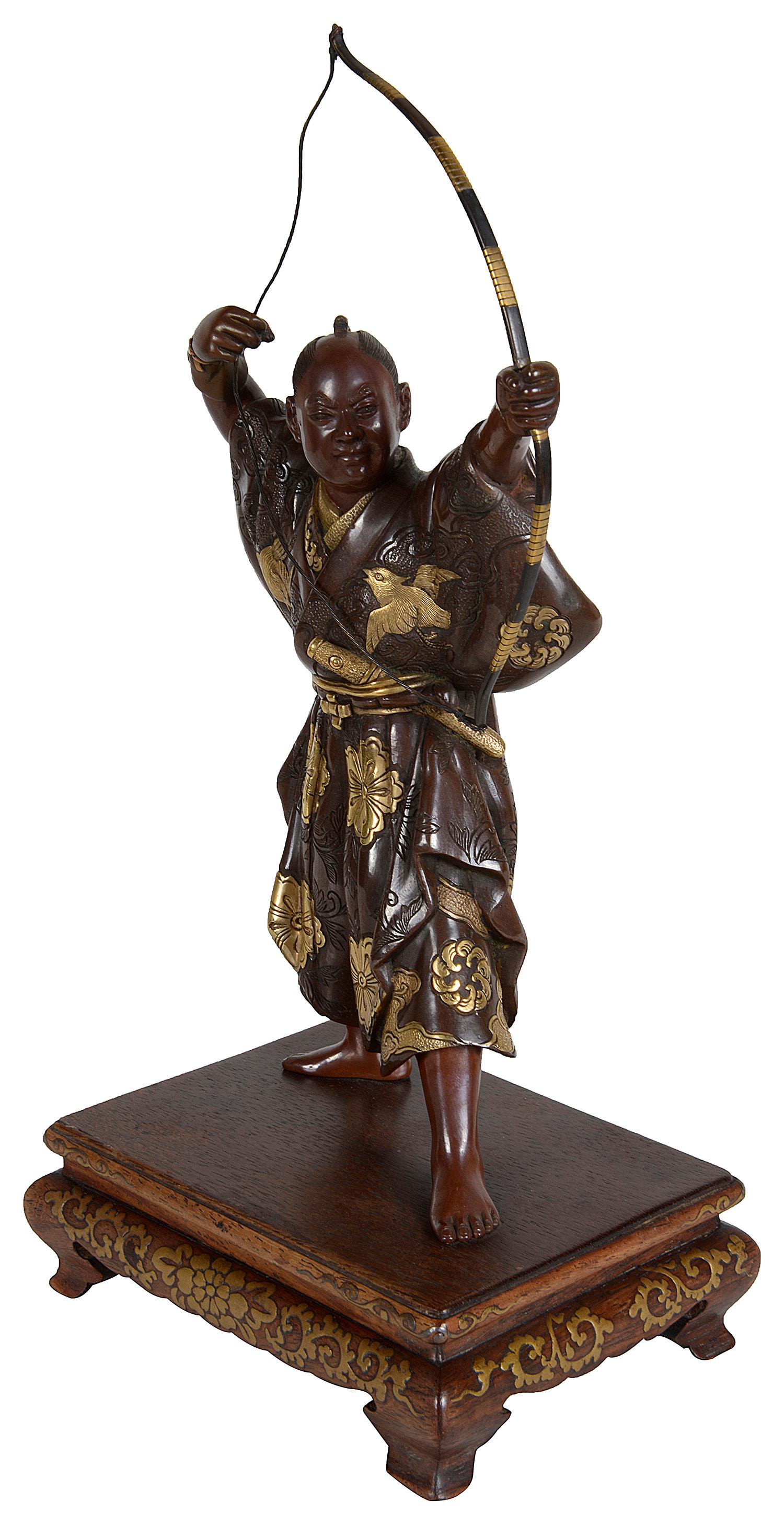 Patinated Meiji Period Japanese Miyao Bronze Archer