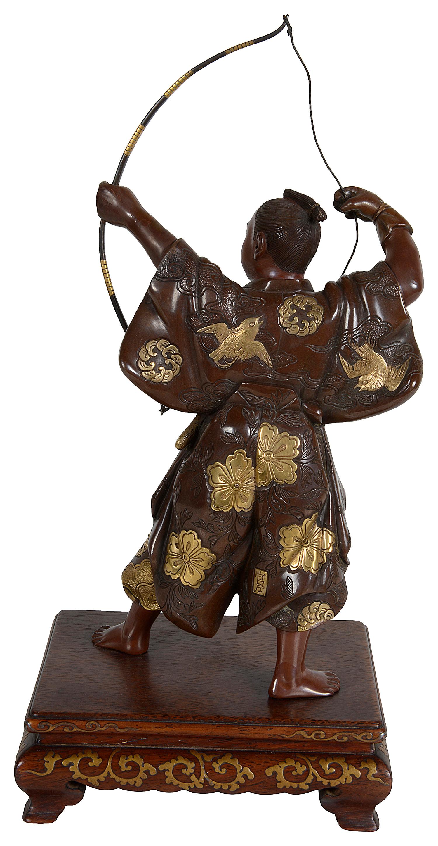 Meiji Period Japanese Miyao Bronze Archer In Good Condition In Brighton, Sussex