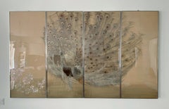 Meiji Period Japanese Peacock Four Hanging Panels