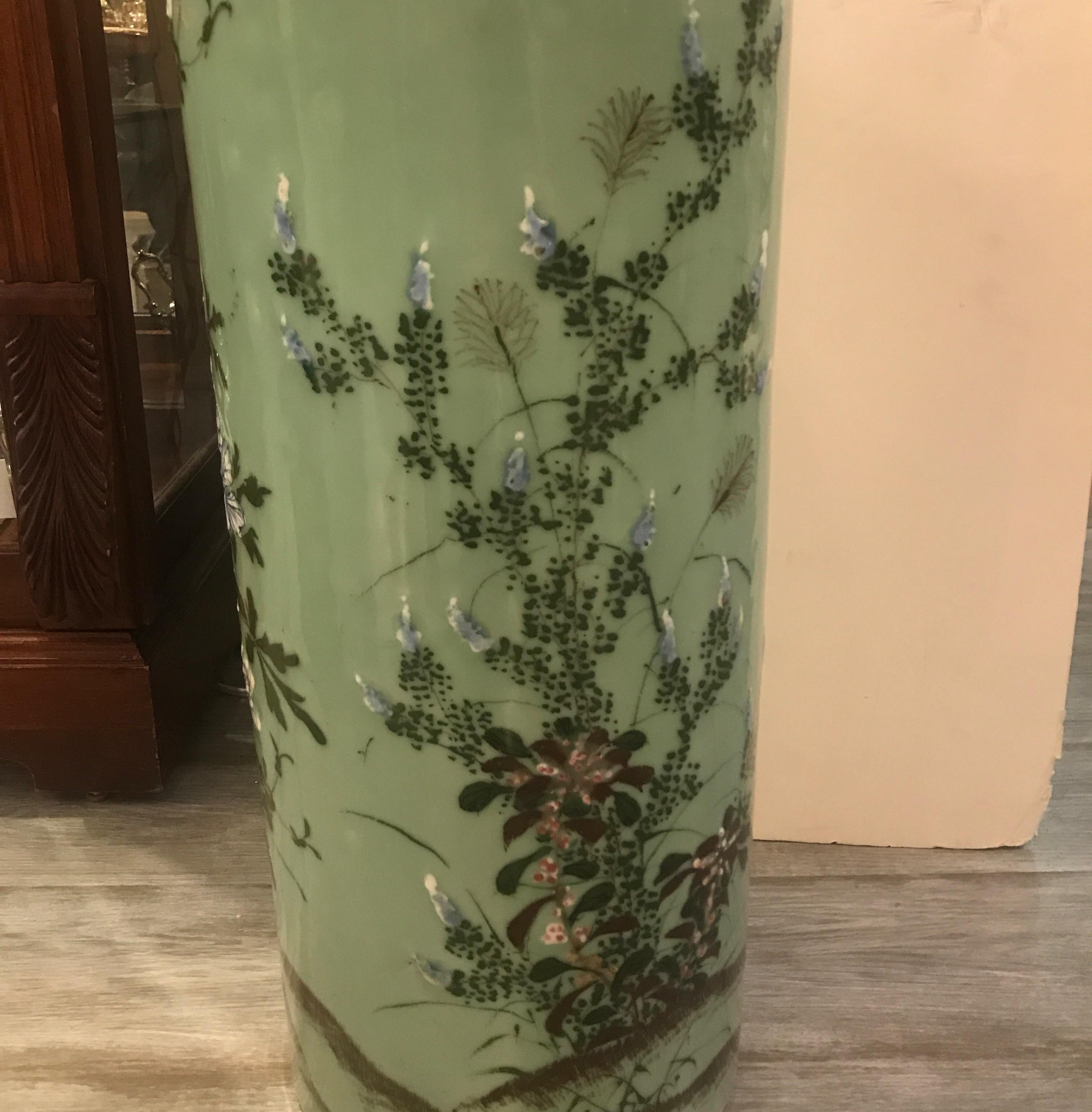 Hand-Painted Meiji Period Japanese Porcelain Umbrella Stand