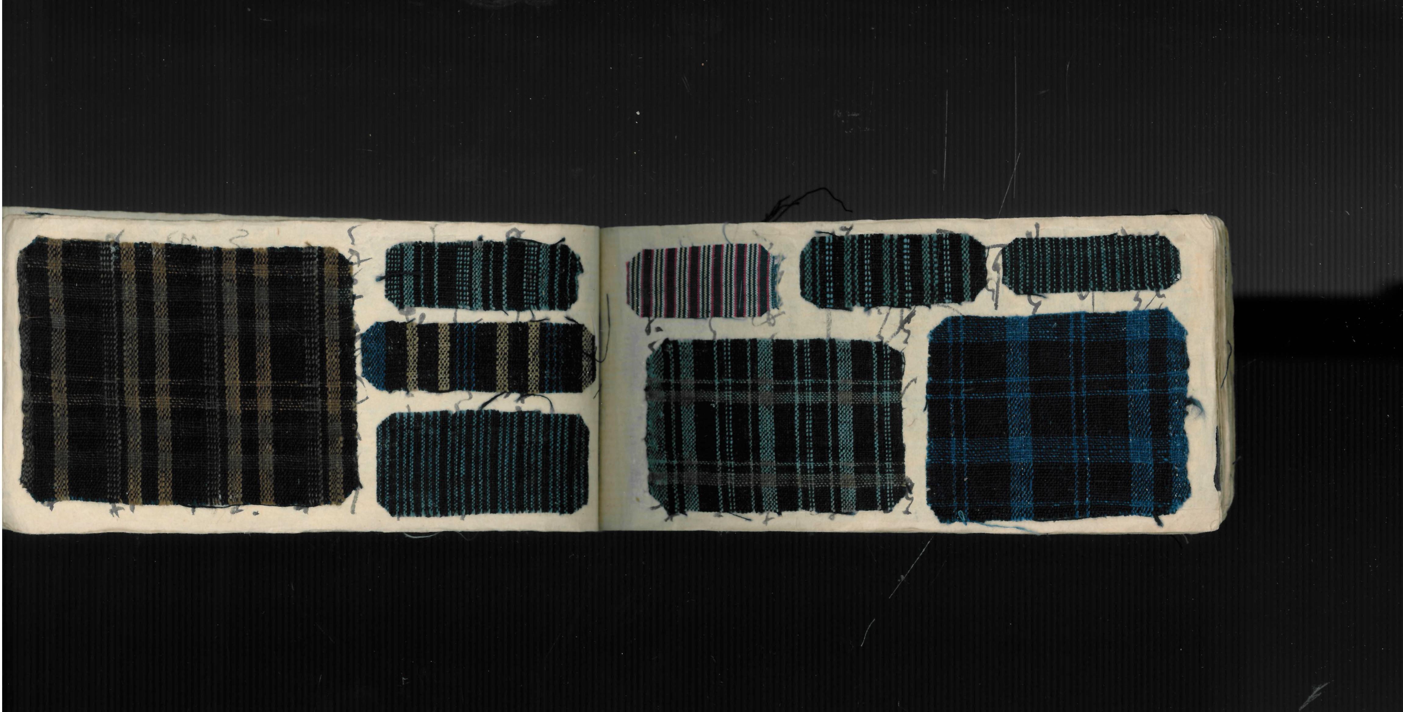 Dating from the 1880s during the Meiji period, this is a book of Japanese textile samples of the sorts of fabrics which would have been used for making artisan's or working man's kimono. Most of the samples are of blue or indigo colour and would