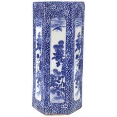 Meiji Period Japanese Transferware Porcelain Hat Stand Vase in Blue and White