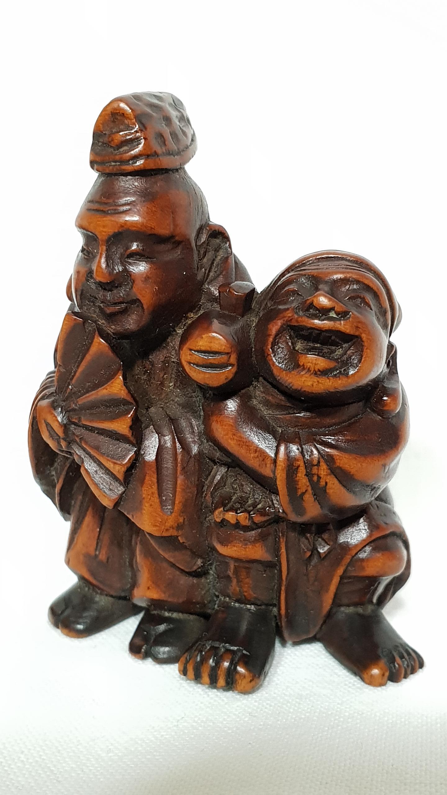 Meiji Period Japanese Two Street Entertainment Netsuke, 1880s 1