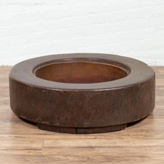 Meiji Period Japanese Wood Root Round Hibachi with Brown Patina, circa 1900
