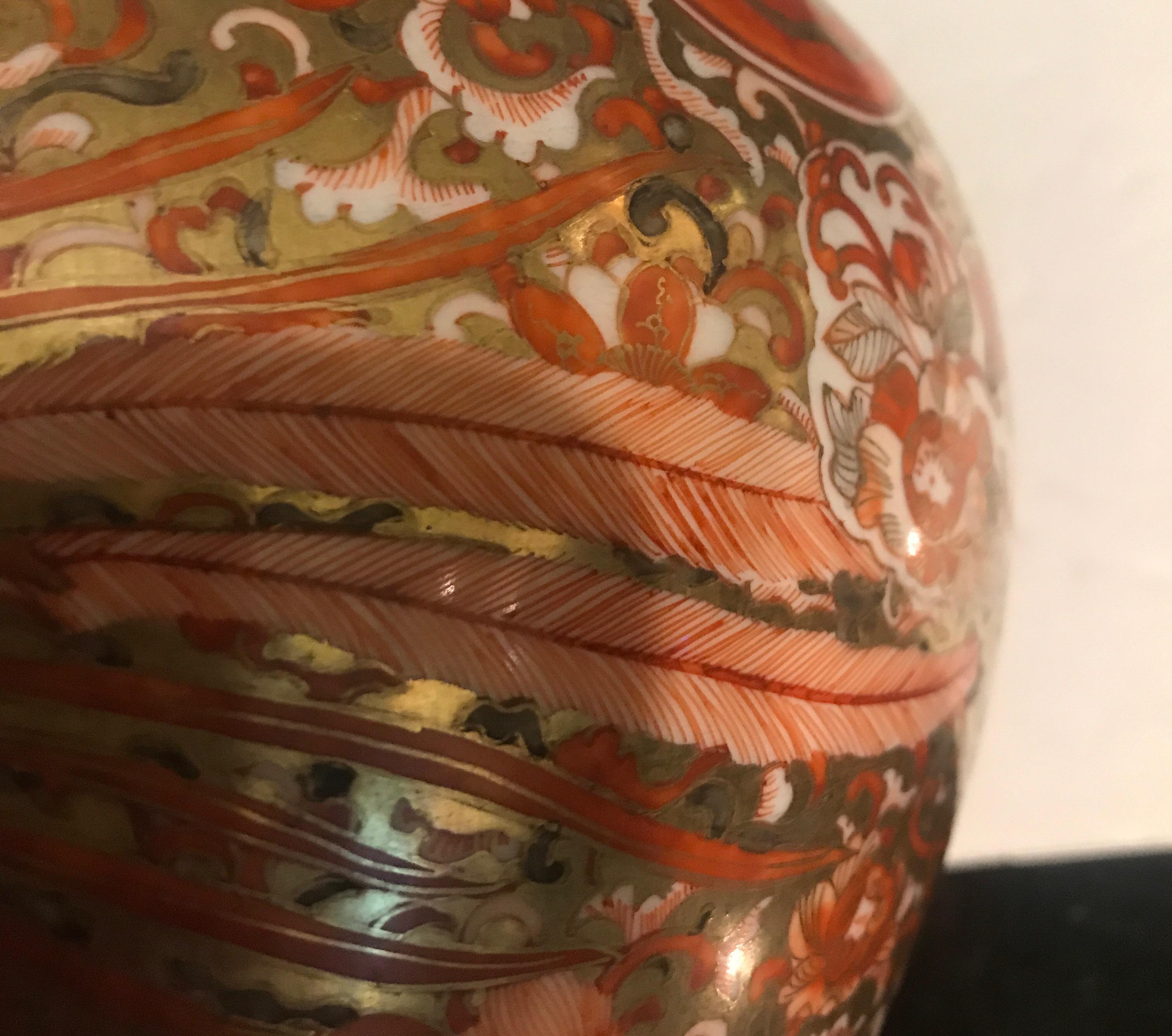 Antique Meiji Period Kutani Japanese Porcelain Temple Jar For Sale 7
