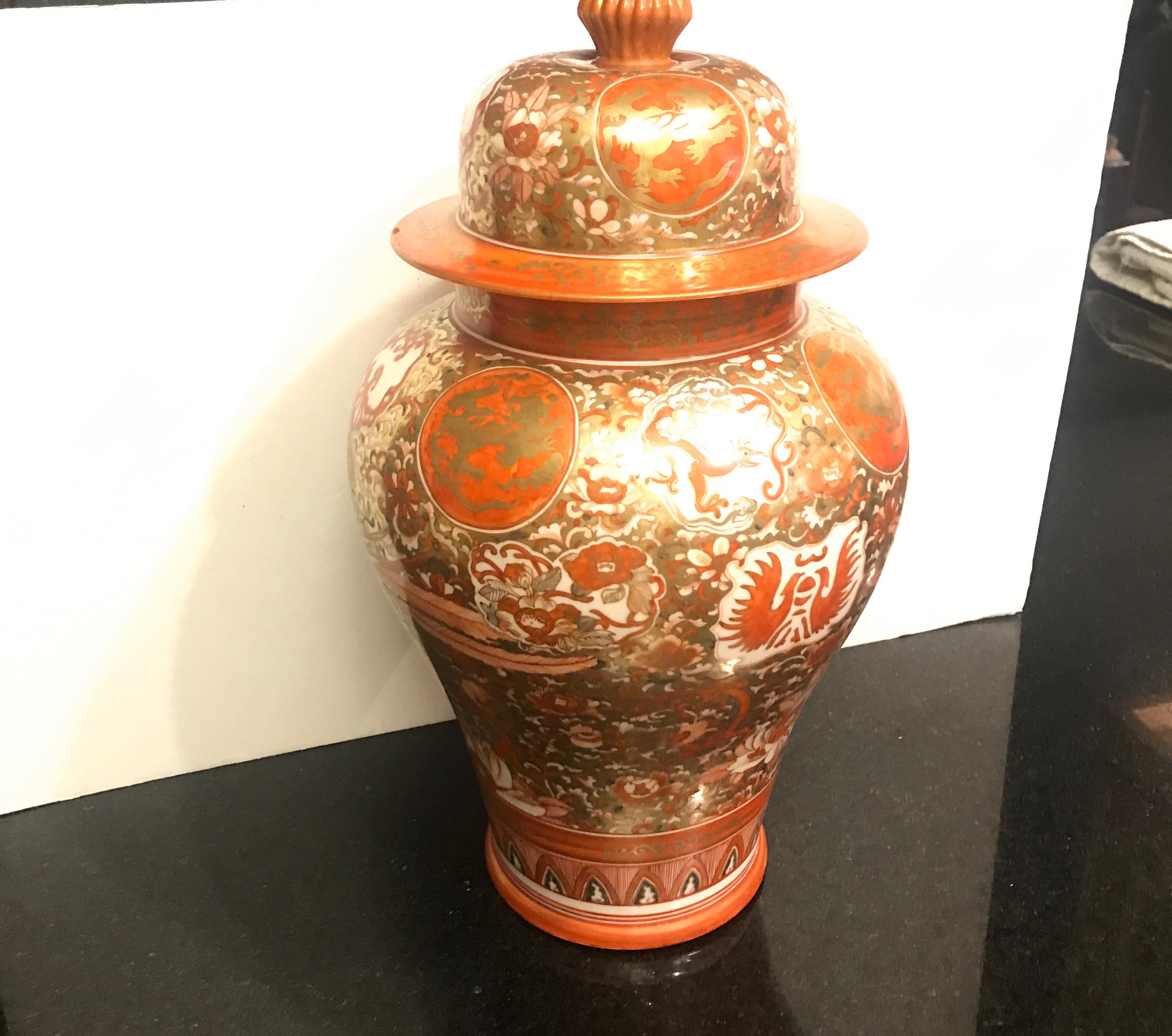 Antique Meiji Period Kutani Japanese Porcelain Temple Jar For Sale 10