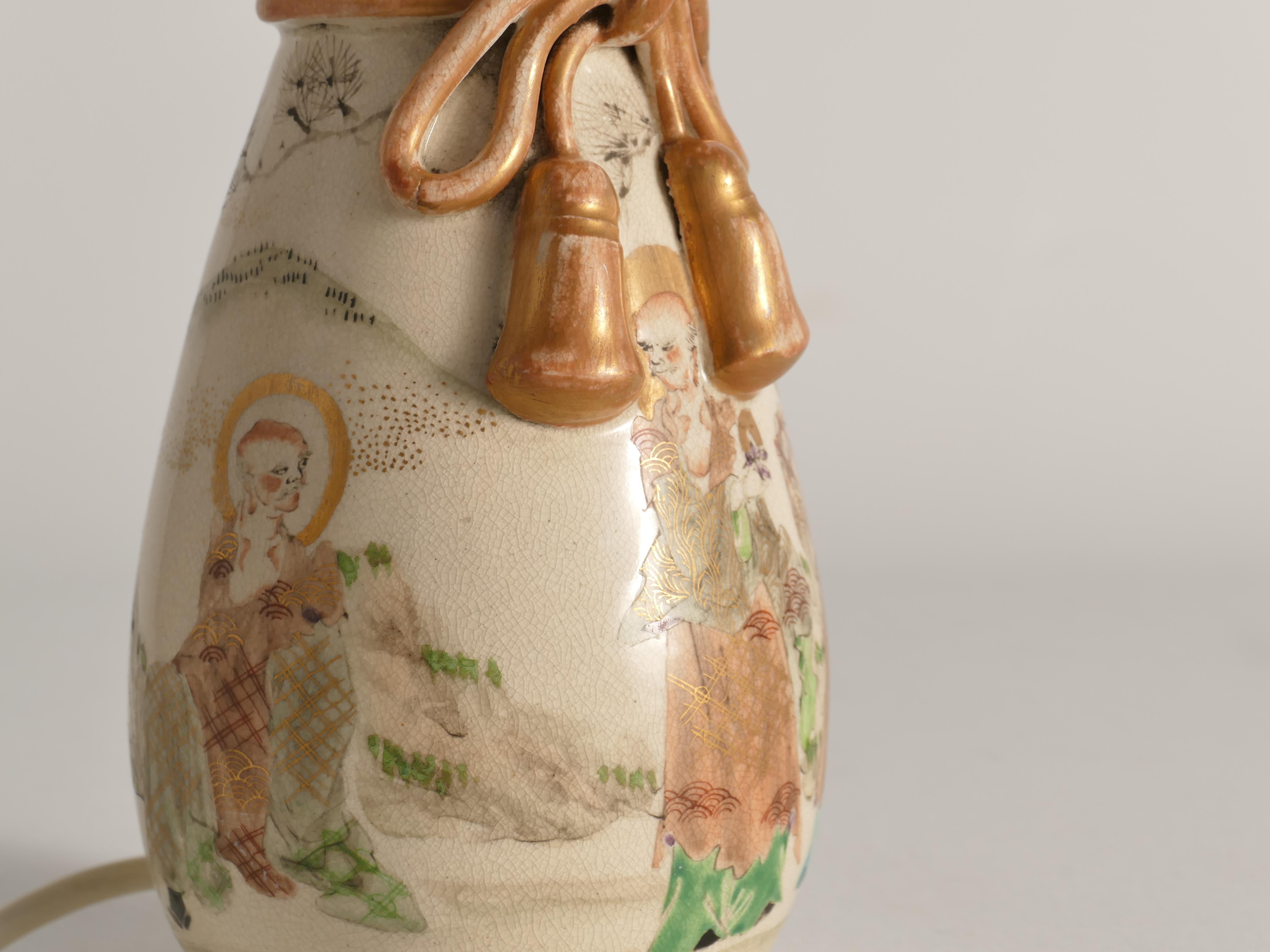 Lampada da tavolo con vaso Satsuma del periodo Meiji di Kyoto, Giappone, 1880 circa in vendita 3