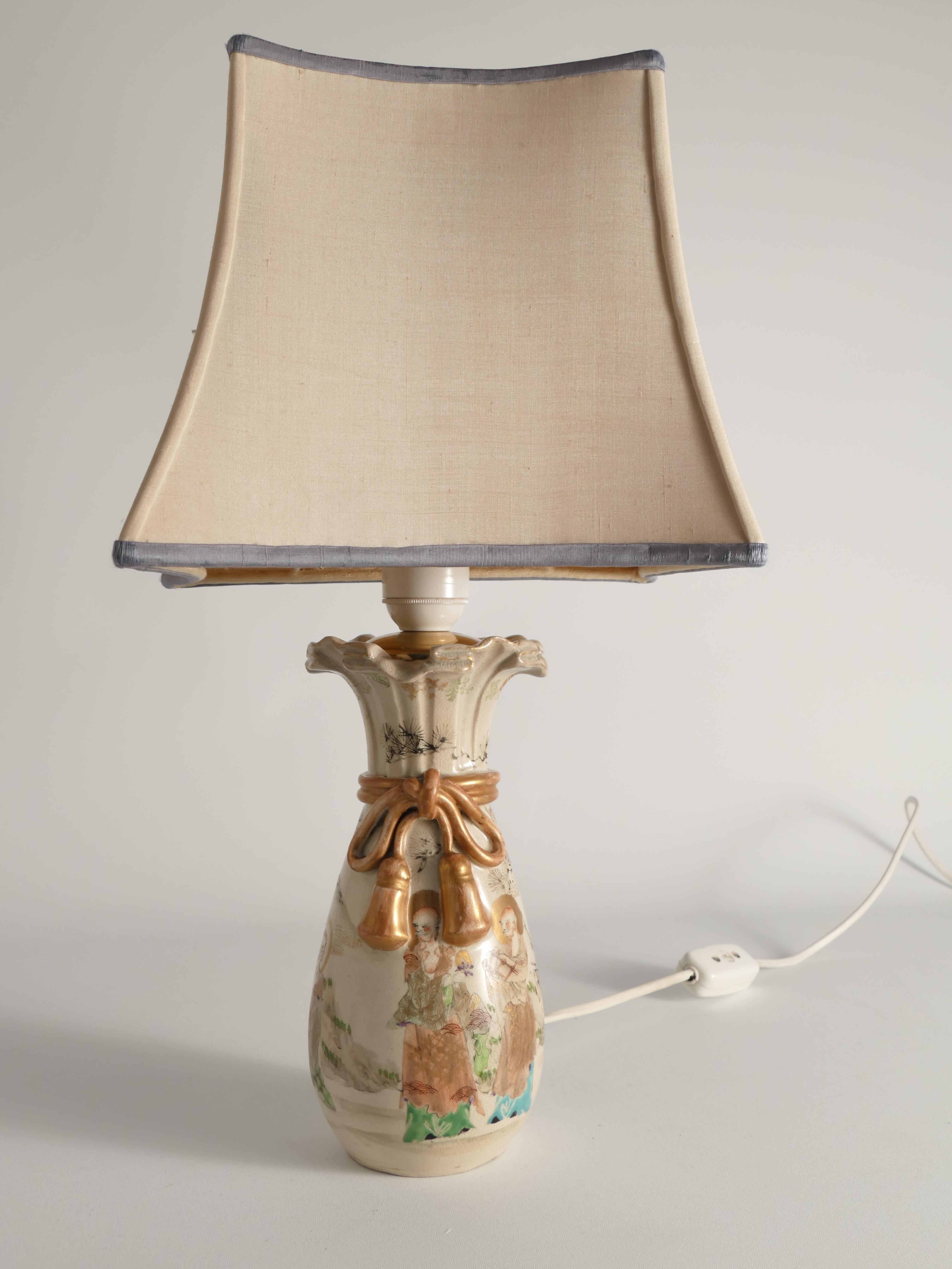 Smaltato Lampada da tavolo con vaso Satsuma del periodo Meiji di Kyoto, Giappone, 1880 circa in vendita