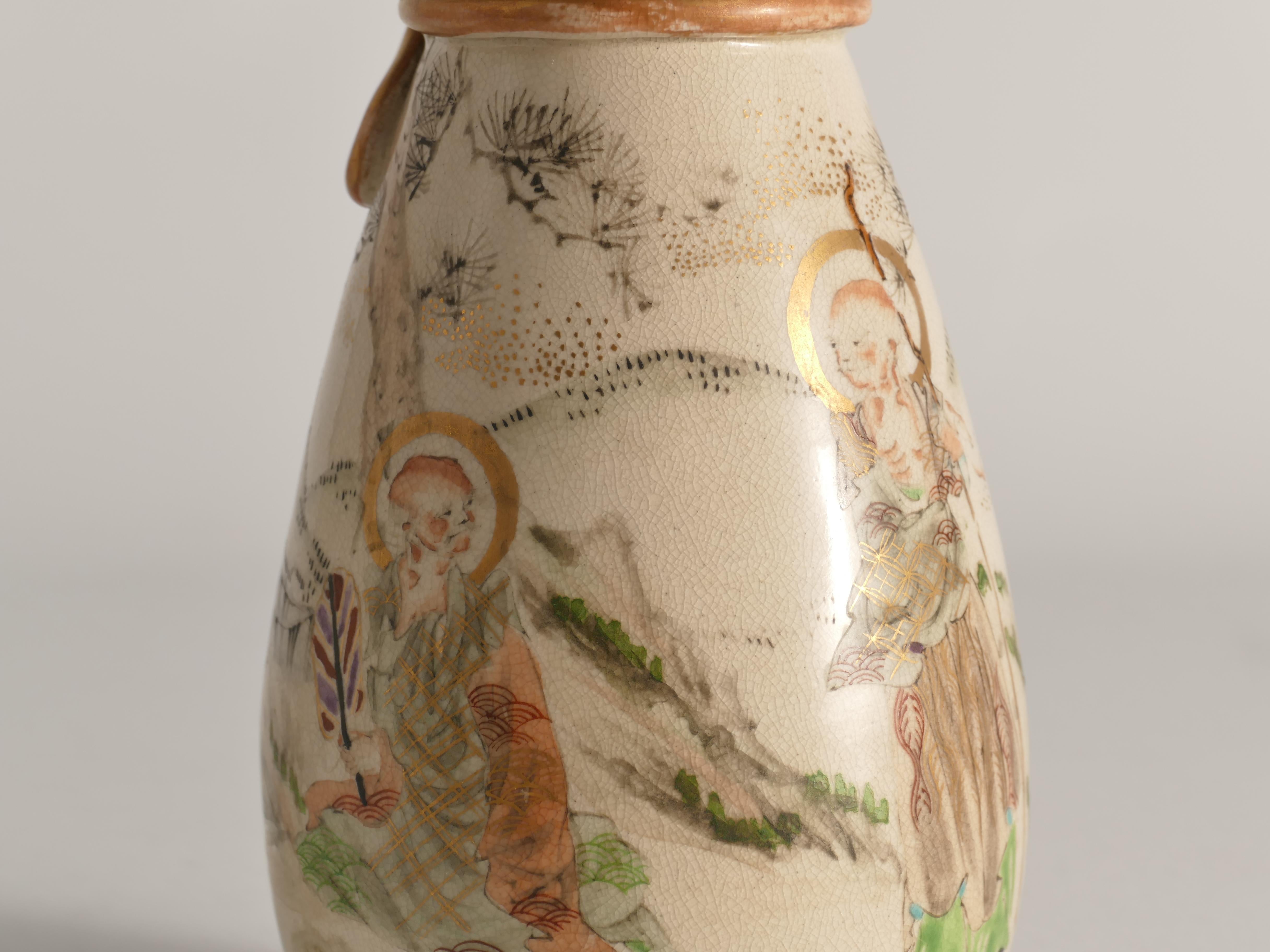 Grès porcellanato Lampada da tavolo con vaso Satsuma del periodo Meiji di Kyoto, Giappone, 1880 circa in vendita