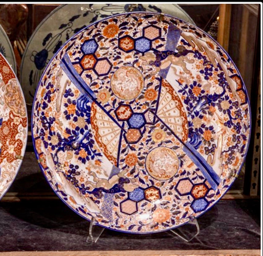 This a great example of a very large Meiji Period Imari Charger. The charger is in overall very good condition with very minor indications of use. The charger is beautifully decorated in a traditional Imari fashion with reserves of cherry trees.