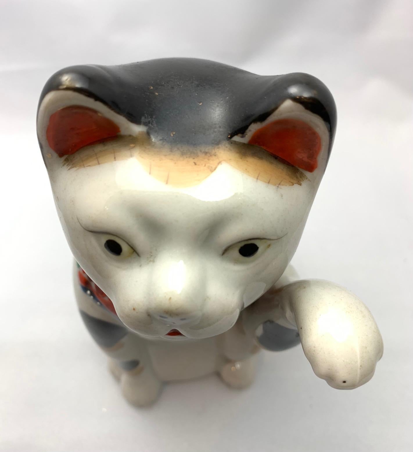20th Century Meiji Period Maneki Neko Cat Figurine