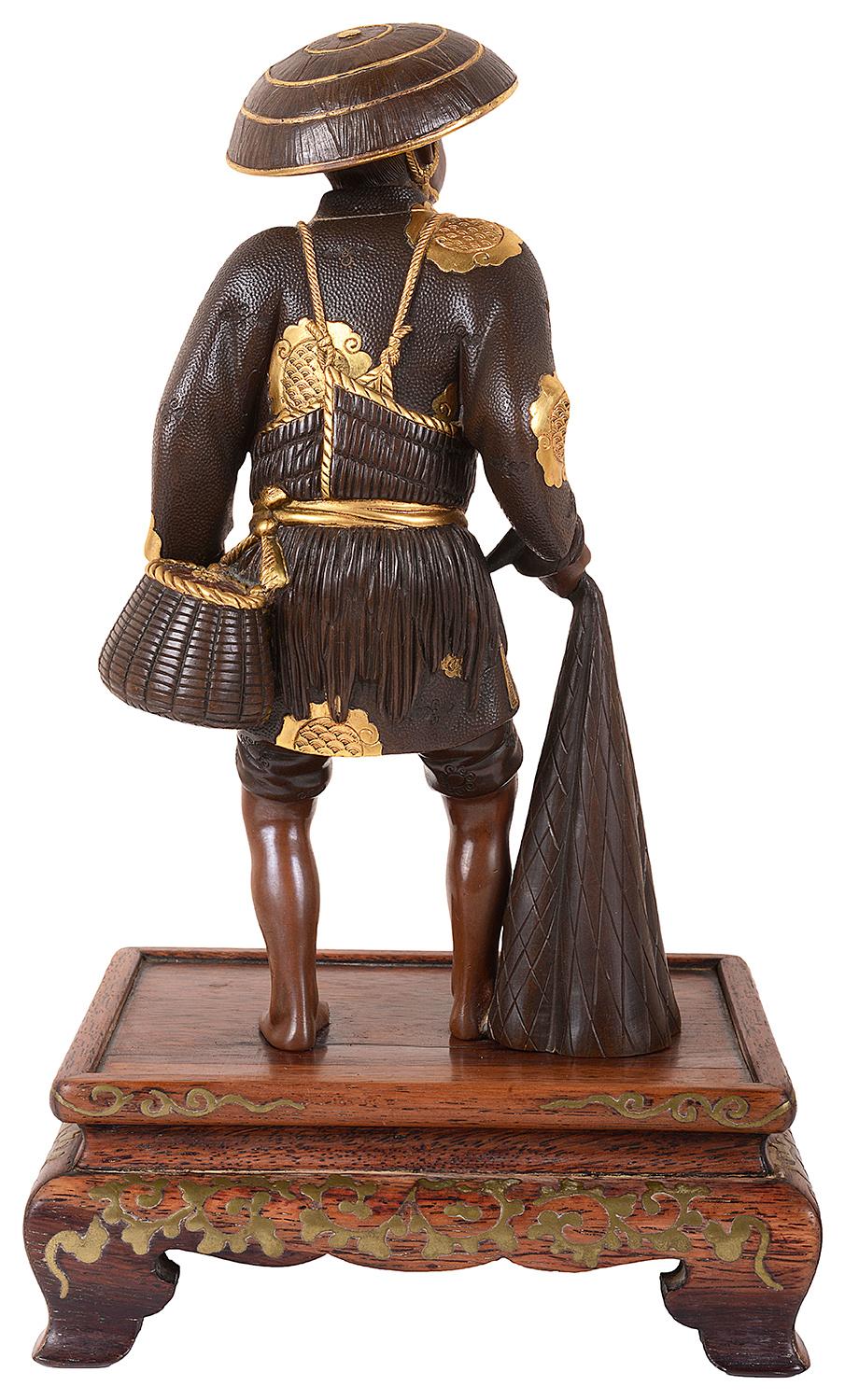 Japanese Meiji Period, Miyao Bronze Figure of a Fisherman For Sale