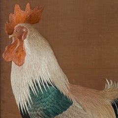 Meiji Period Needlework of Two Cockerels