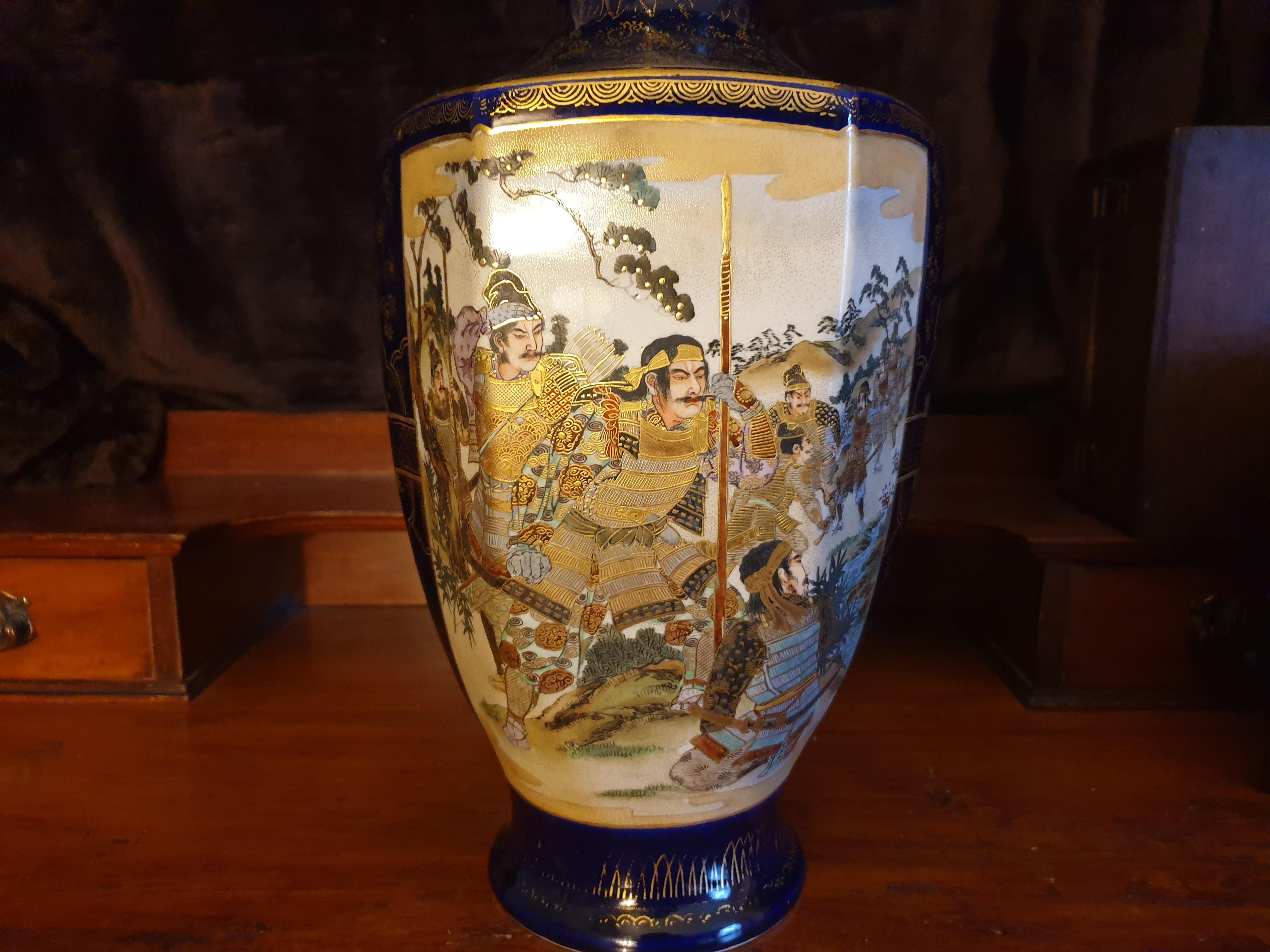 Porcelain Meiji Period Pair of Japanese Satsuma Vases 19th Century With Imperial Scenes  For Sale