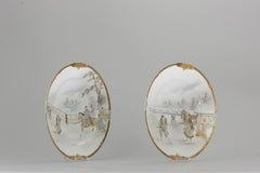 Meiji Period Porcelain Plates Warrior Horse Scene Japan, circa 1900