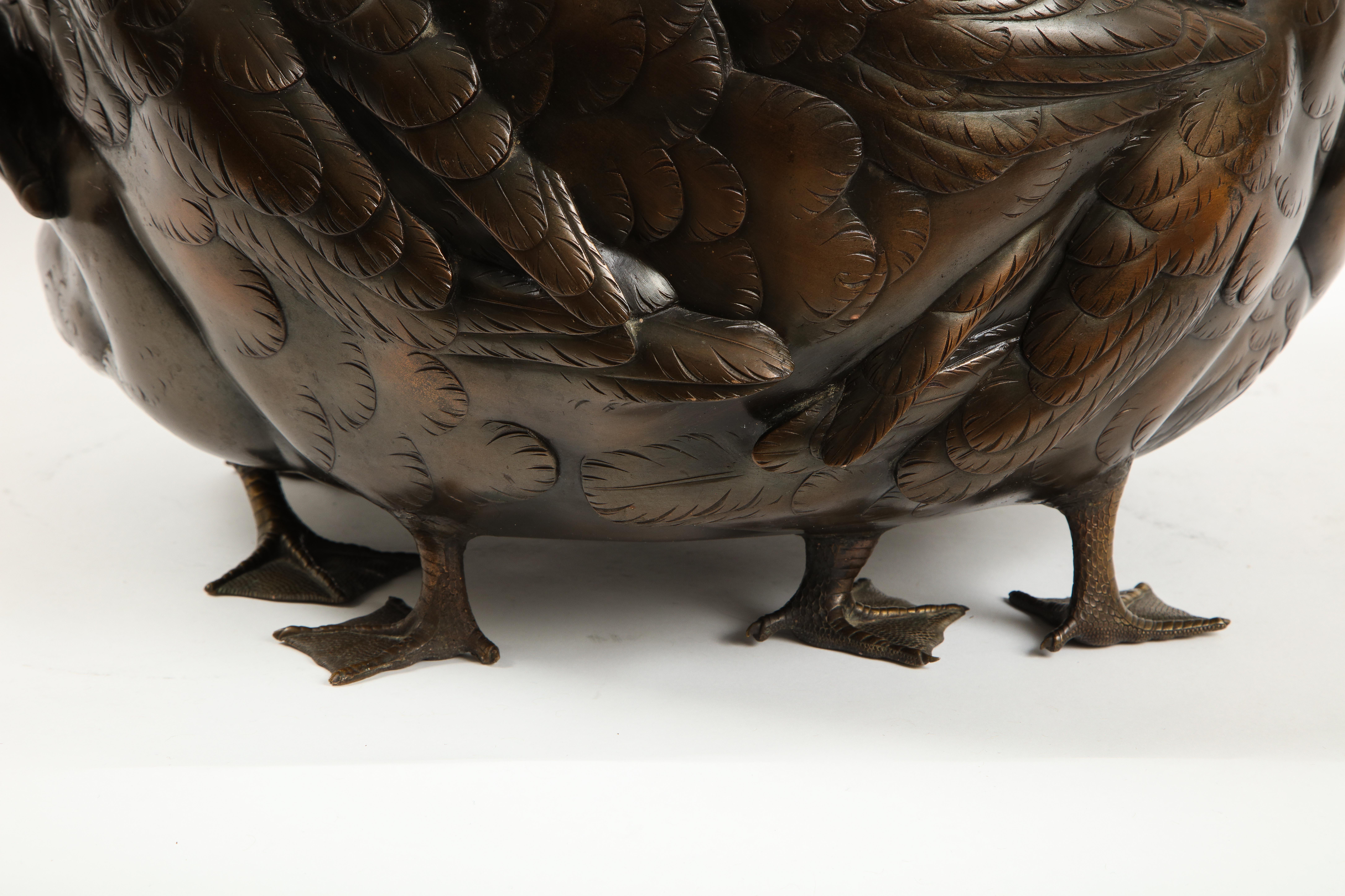 Meiji Period Rare Japanese Bronze Centerpiece of a Flock of Geese, Signed 10