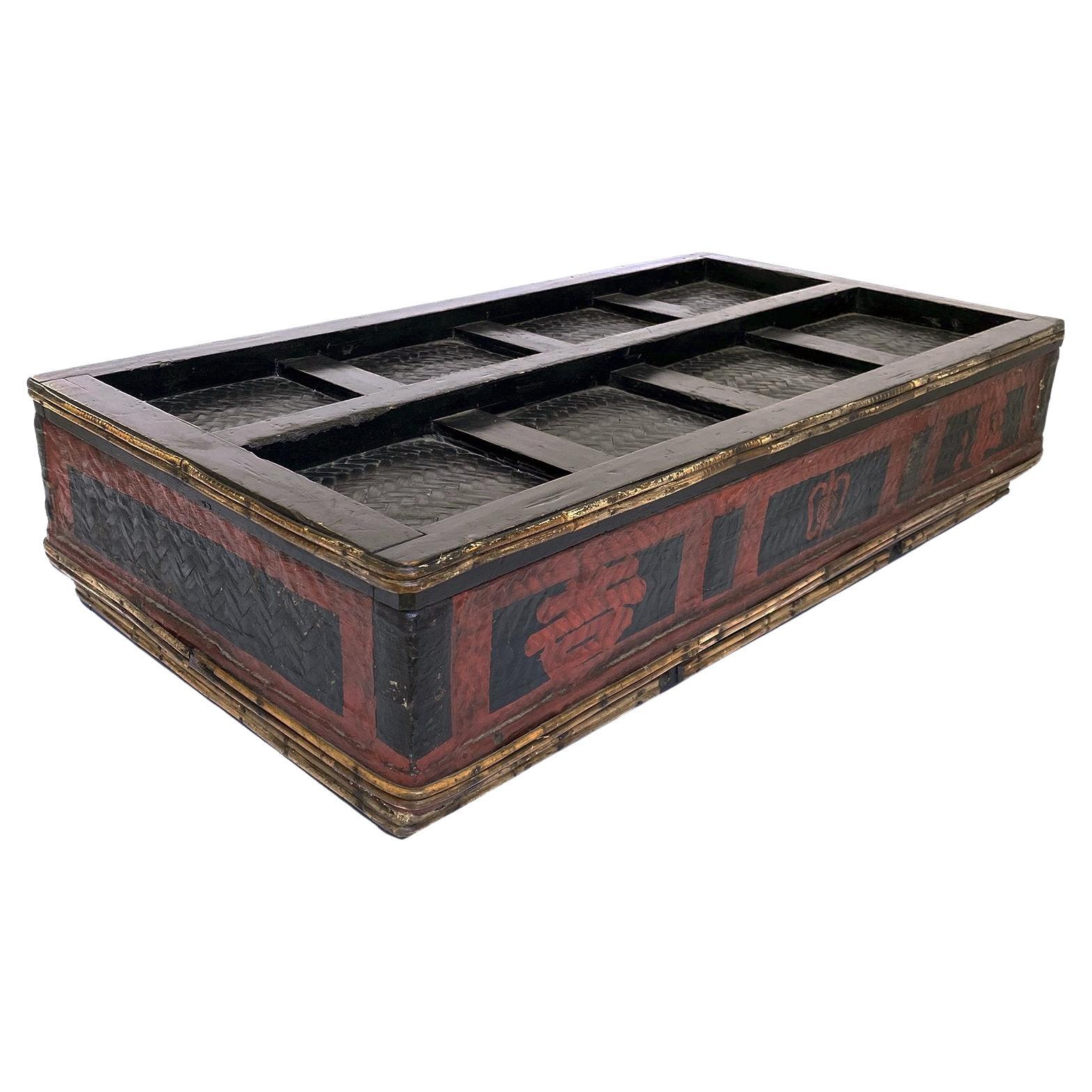 Meiji Period Red and Black Painted Kimono Storage Box, Japan For Sale