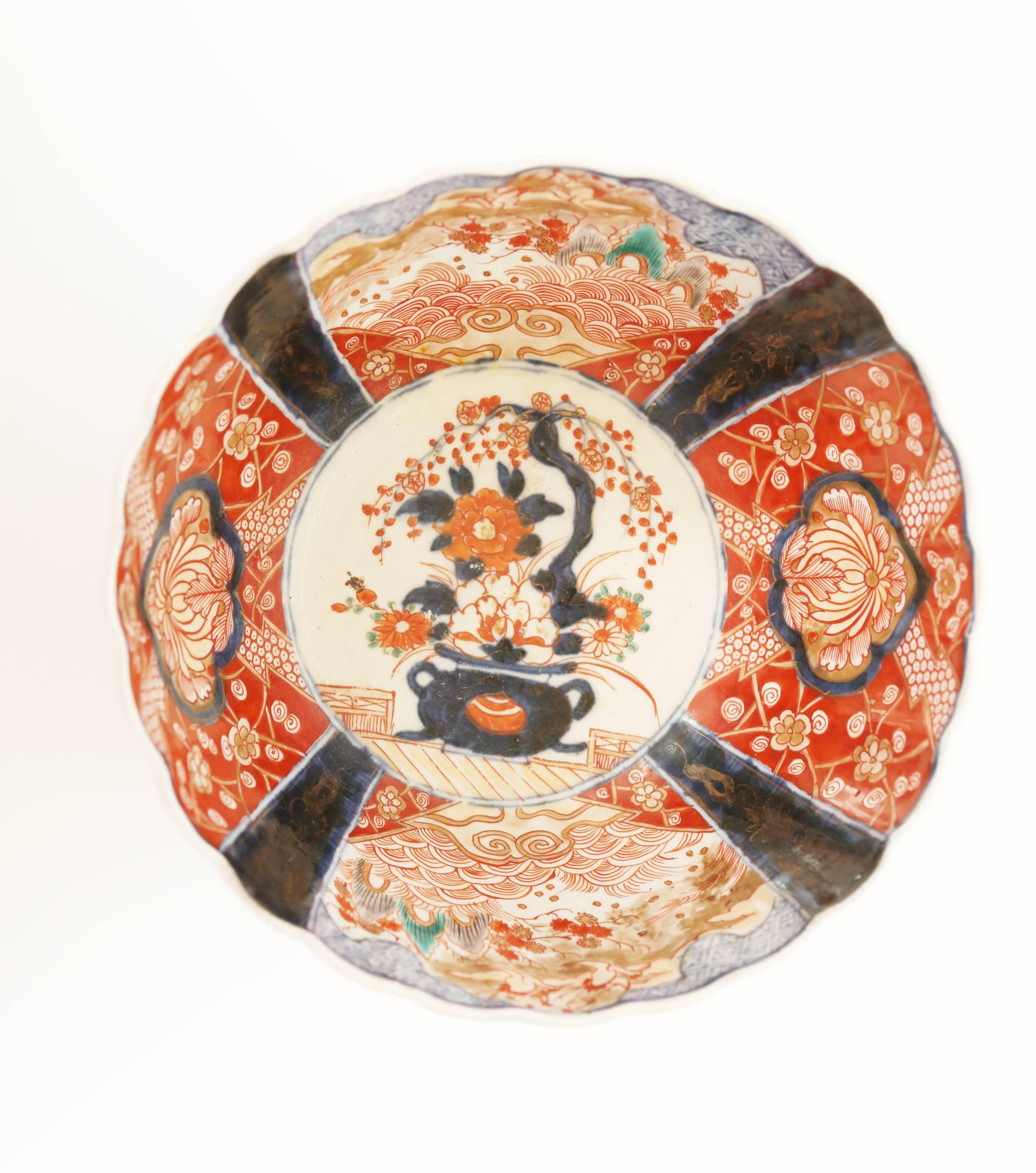 Hand-Crafted Meiji Period Scalloped Imari Bowl