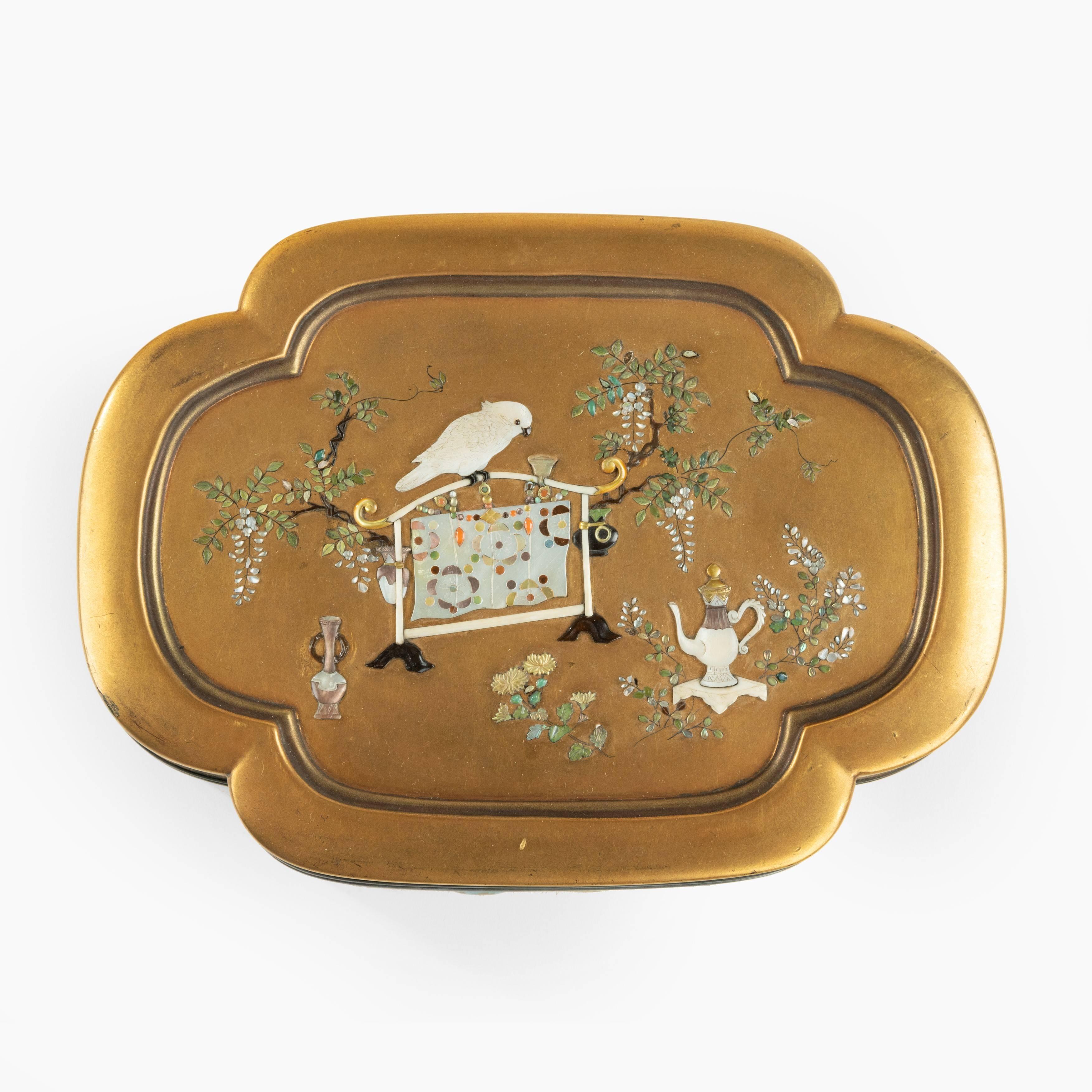 Late 19th Century Meiji Period Shibayama and Gold Lacquer Box