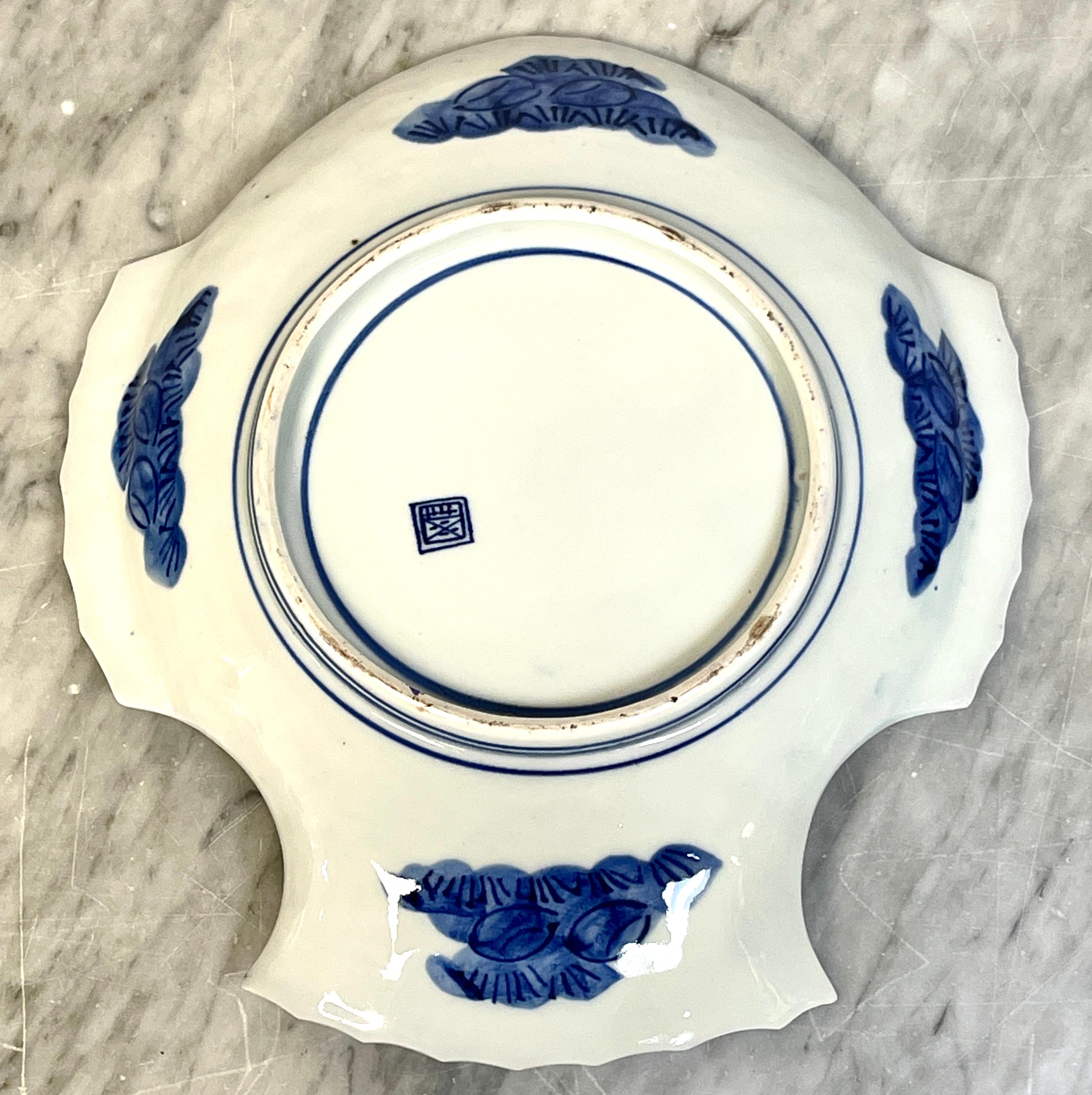 Meiji Period Signed Fukagawa Blue & White Fish 'Flounder' Plate For Sale 3