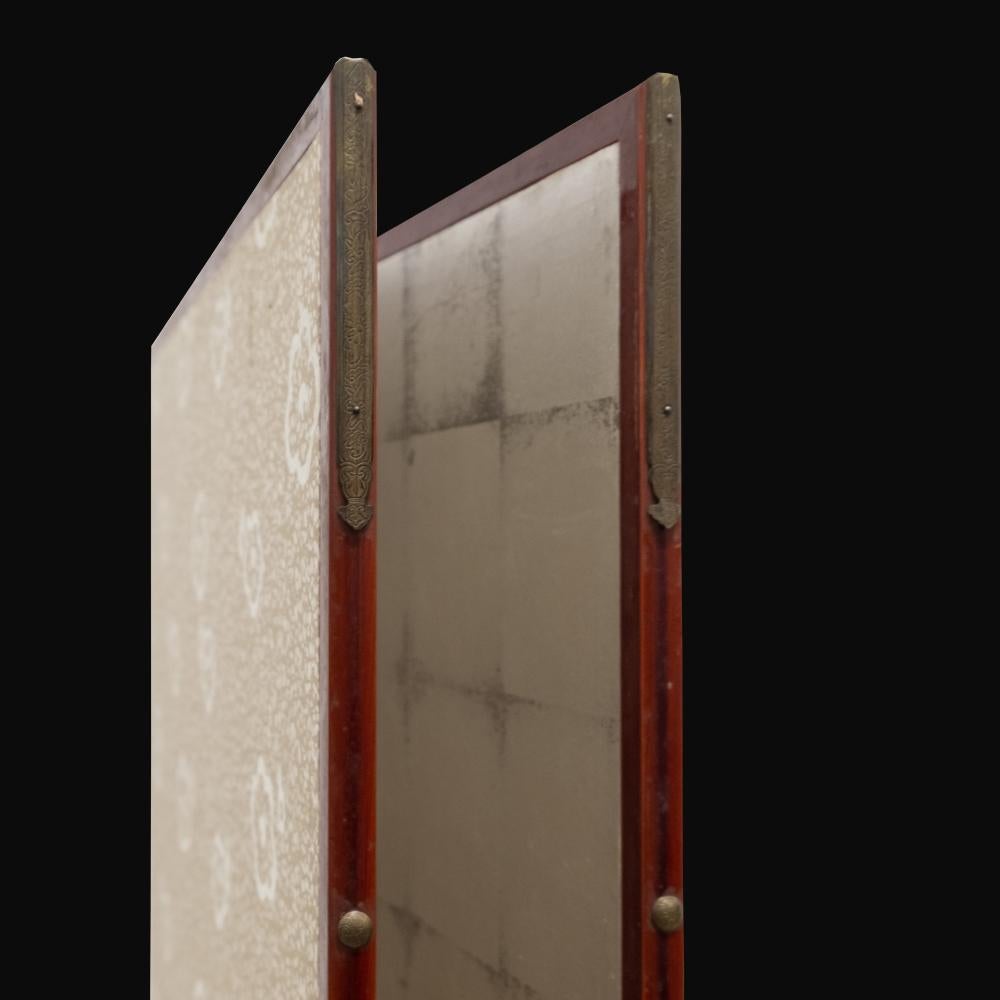 Japanese Meiji Period Silver Oxidized Screen For Sale